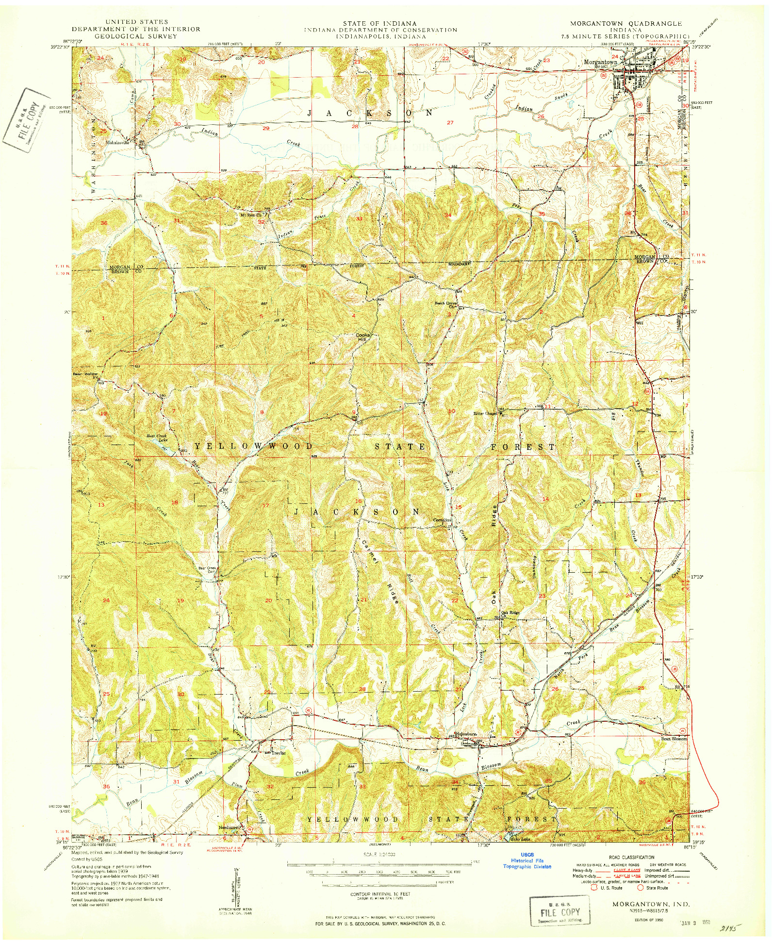 USGS 1:24000-SCALE QUADRANGLE FOR MORGANTOWN, IN 1950