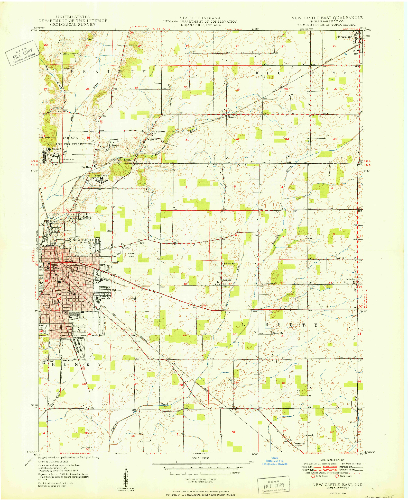 USGS 1:24000-SCALE QUADRANGLE FOR NEW CASTLE EAST, IN 1950