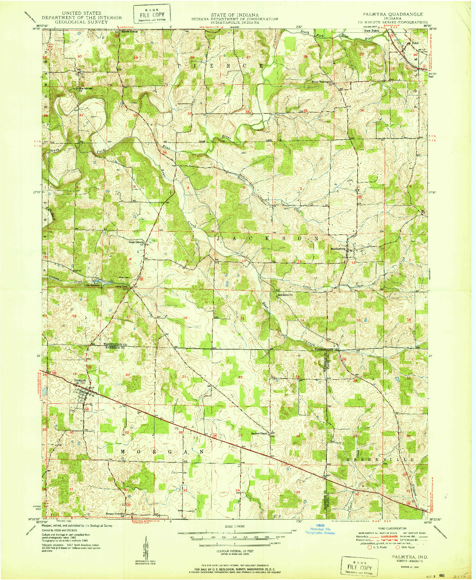 USGS 1:24000-SCALE QUADRANGLE FOR PALMYRA, IN 1950