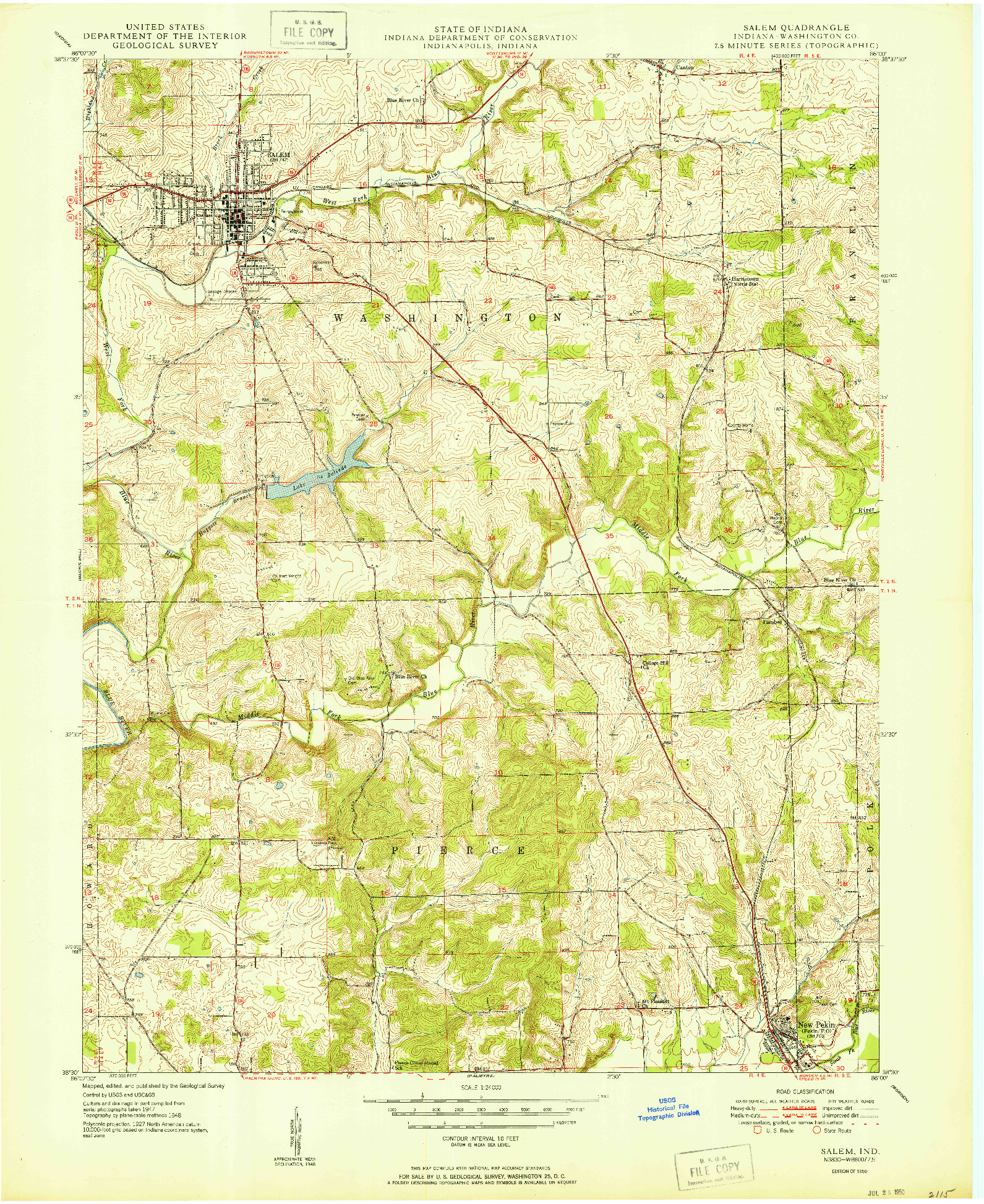 USGS 1:24000-SCALE QUADRANGLE FOR SALEM, IN 1950