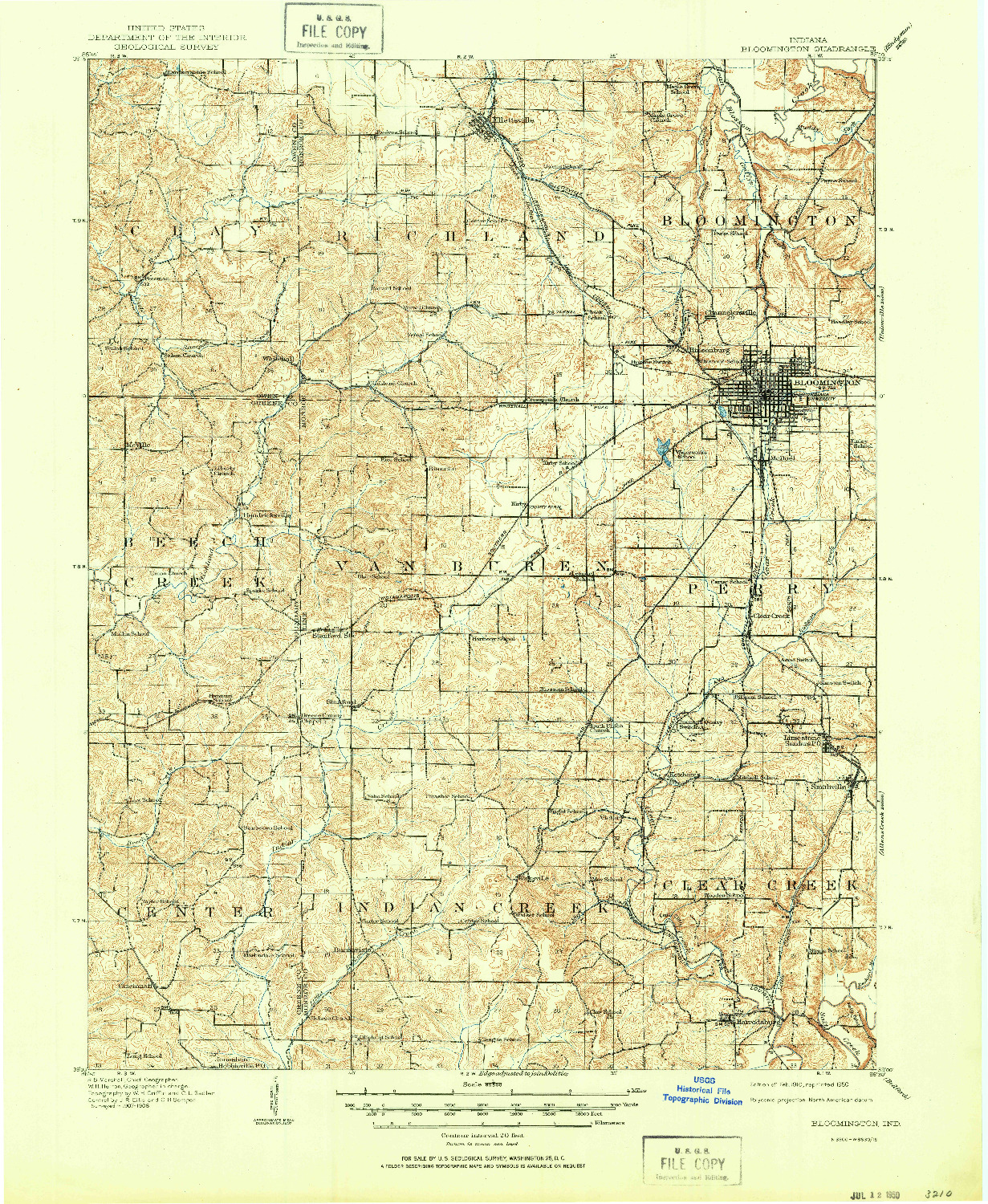 USGS 1:62500-SCALE QUADRANGLE FOR BLOOMINGTON, IN 1910