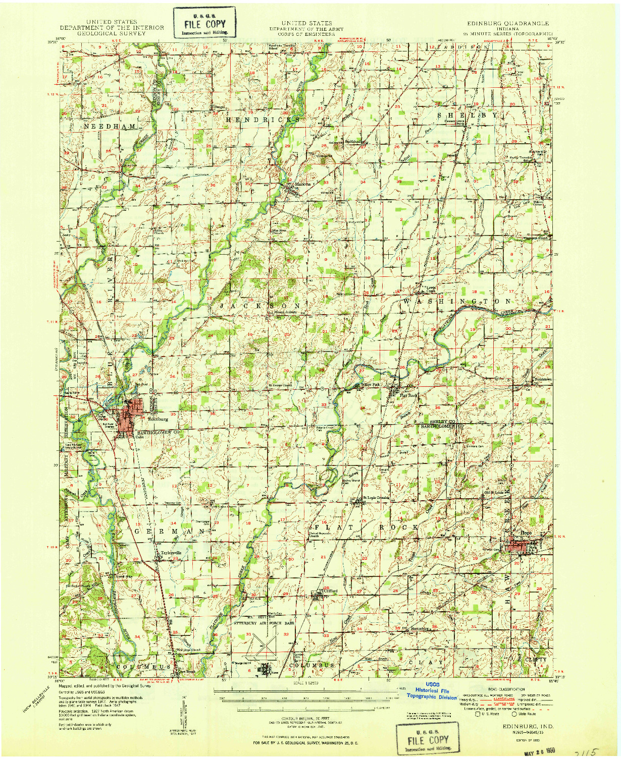USGS 1:62500-SCALE QUADRANGLE FOR EDINBURG, IN 1950