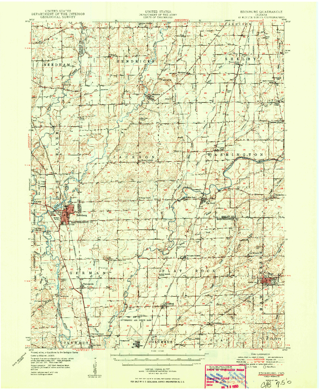 USGS 1:62500-SCALE QUADRANGLE FOR EDINBURG, IN 1950