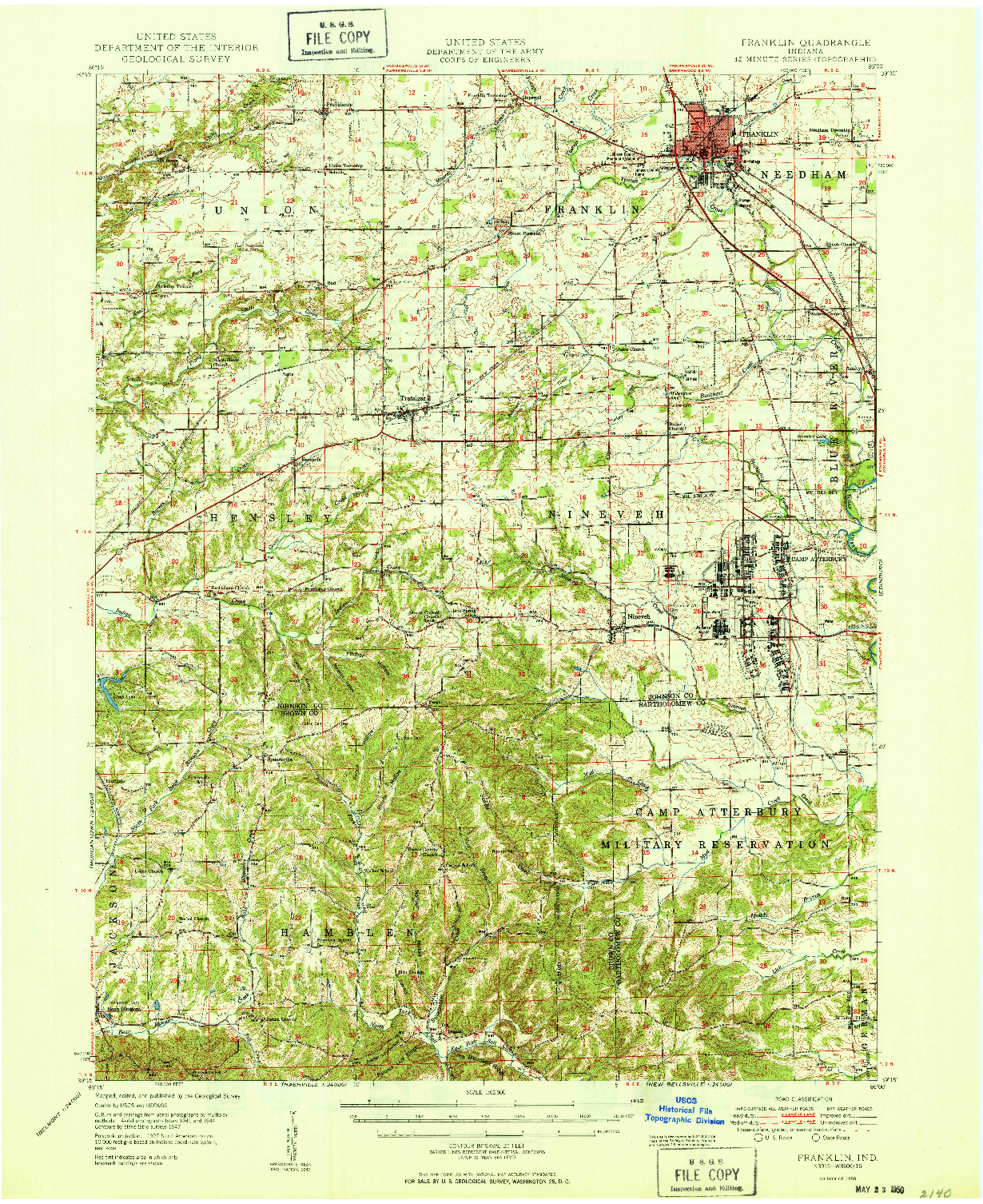 USGS 1:62500-SCALE QUADRANGLE FOR FRANKLIN, IN 1950