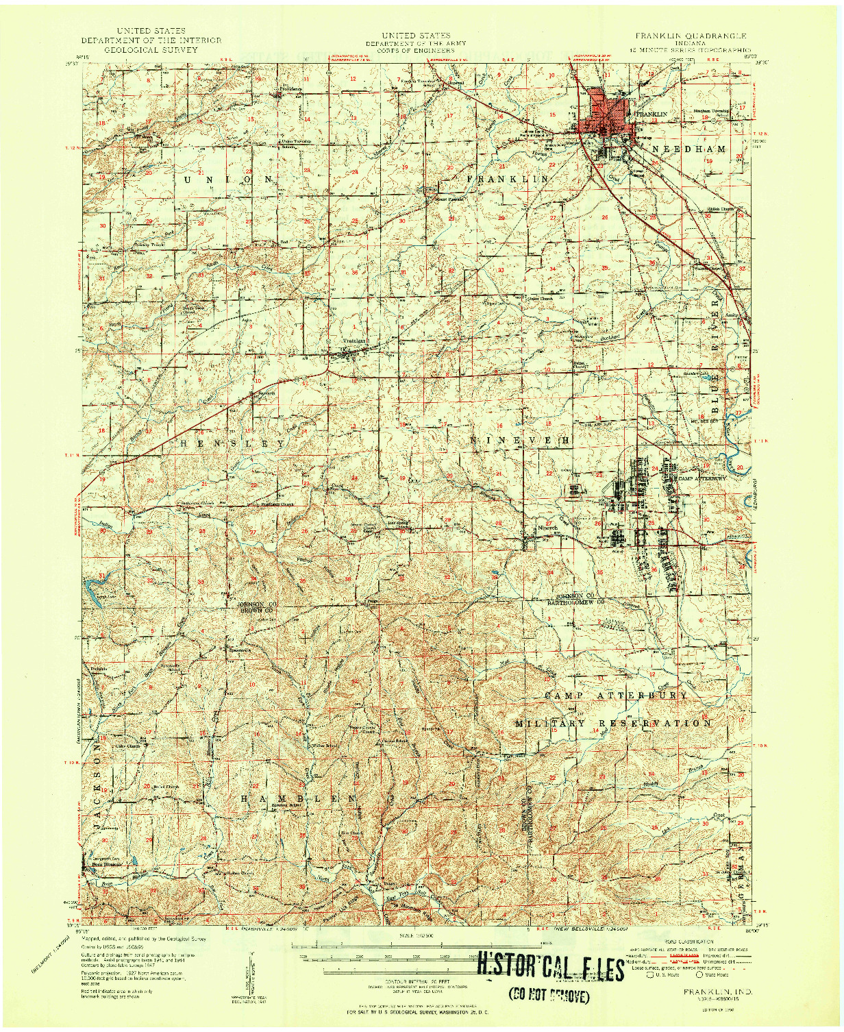 USGS 1:62500-SCALE QUADRANGLE FOR FRANKLIN, IN 1950