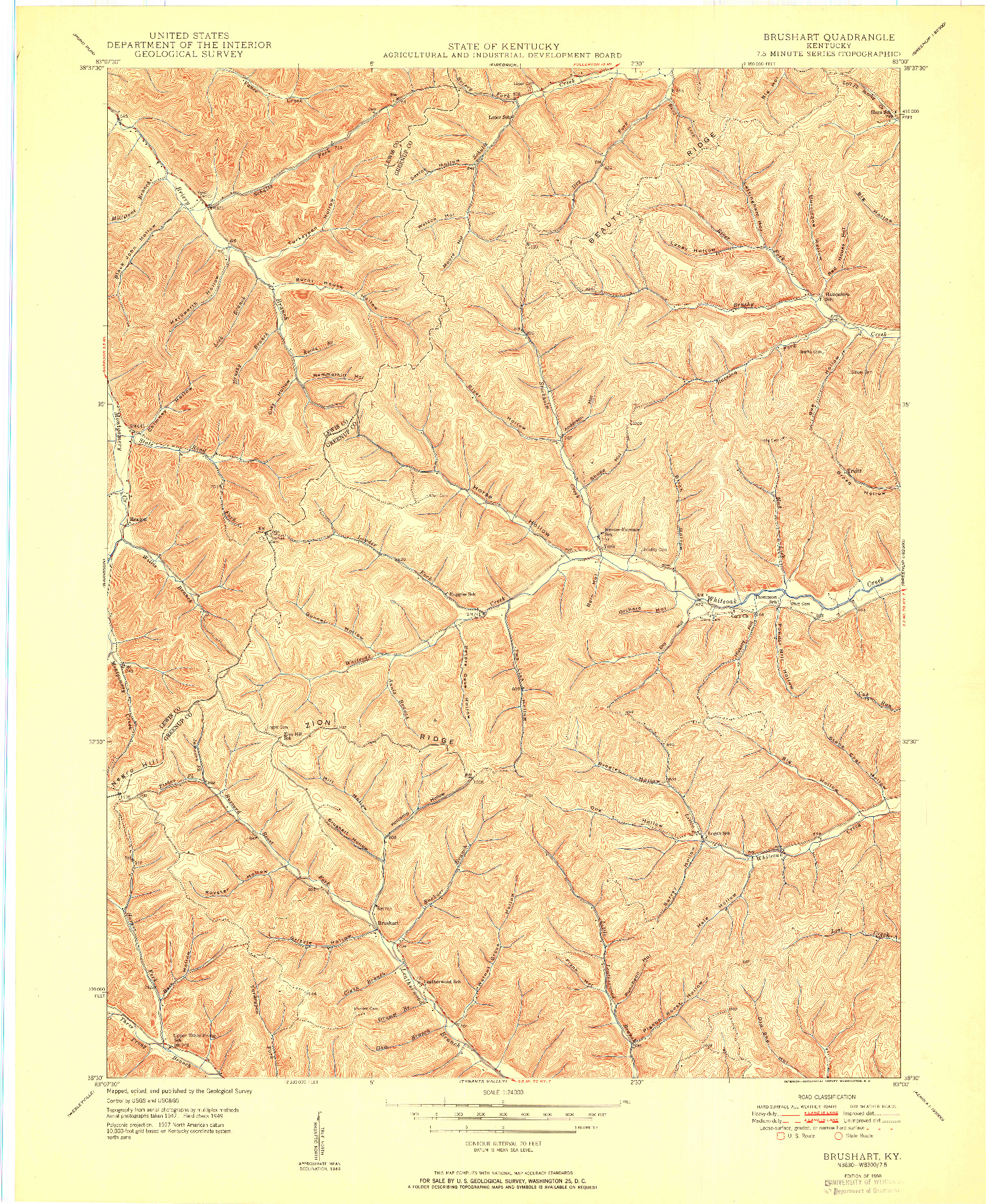 USGS 1:24000-SCALE QUADRANGLE FOR BRUSHART, KY 1950