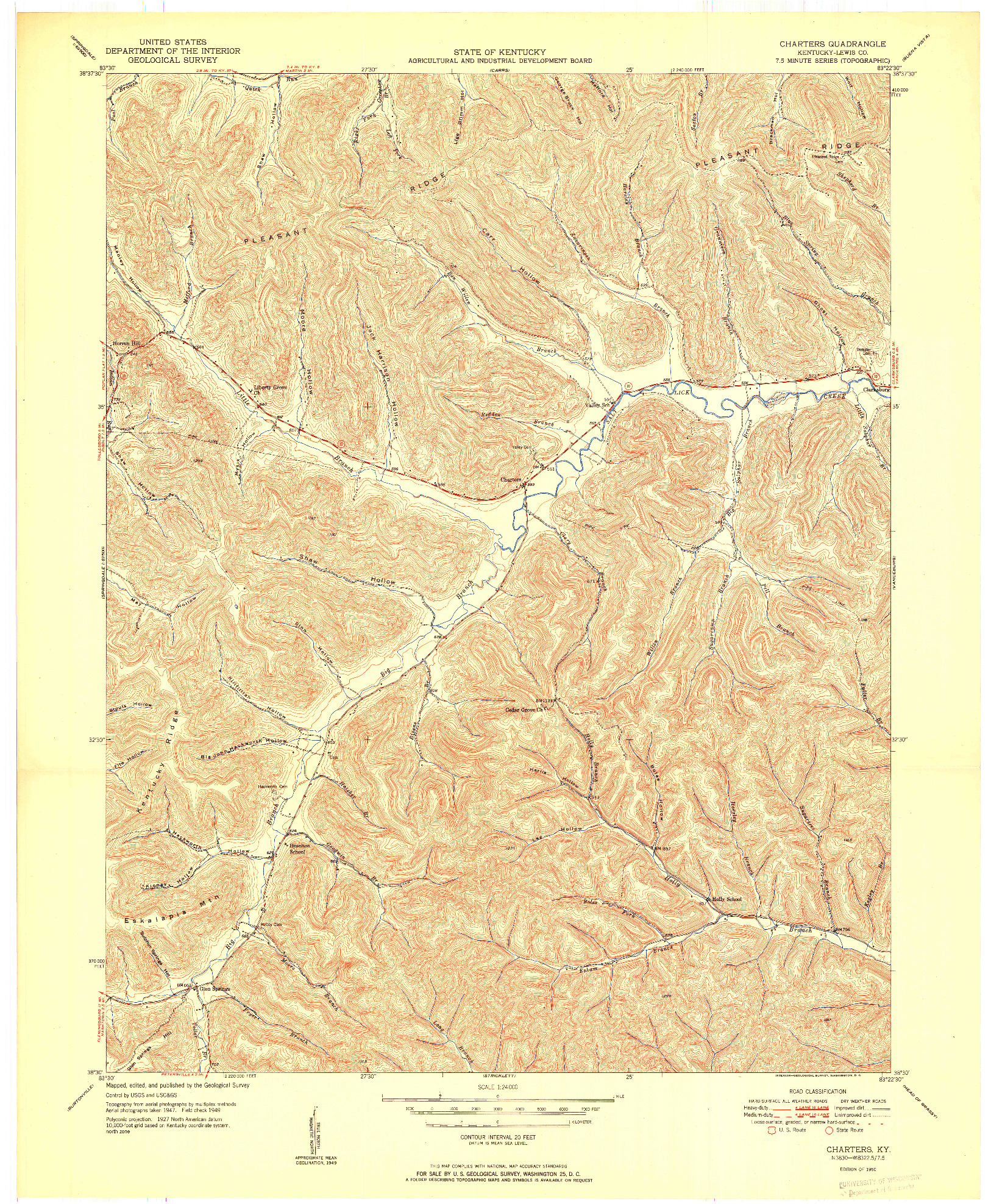 USGS 1:24000-SCALE QUADRANGLE FOR CHARTERS, KY 1950