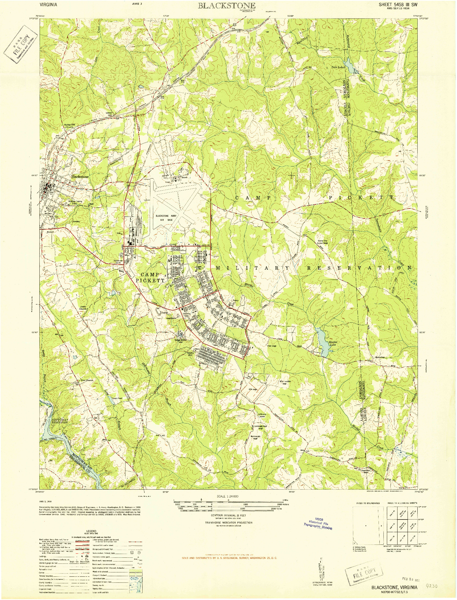 USGS 1:24000-SCALE QUADRANGLE FOR BLACKSTONE, VA 1950