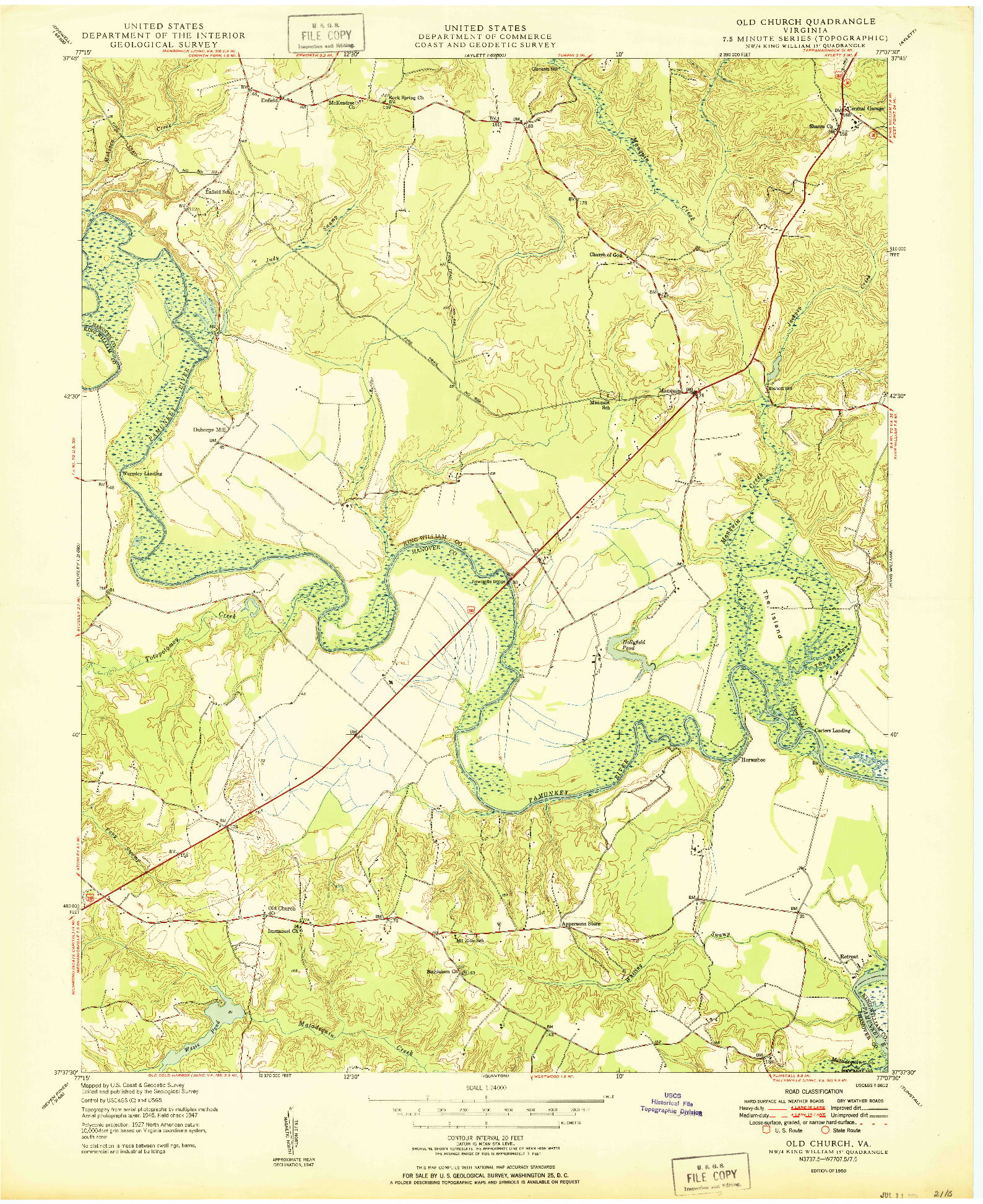 USGS 1:24000-SCALE QUADRANGLE FOR OLD CHURCH, VA 1950