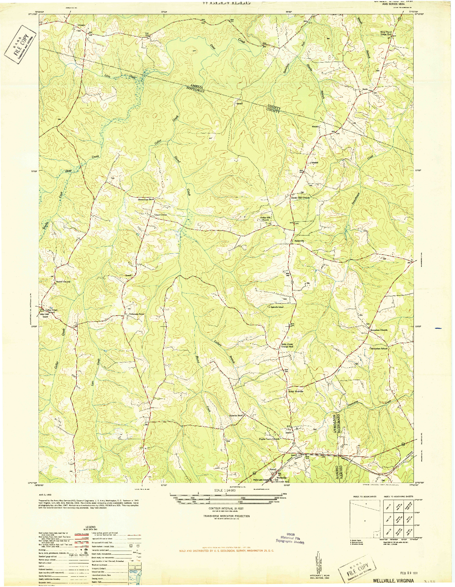 USGS 1:24000-SCALE QUADRANGLE FOR WELLVILLE, VA 1950