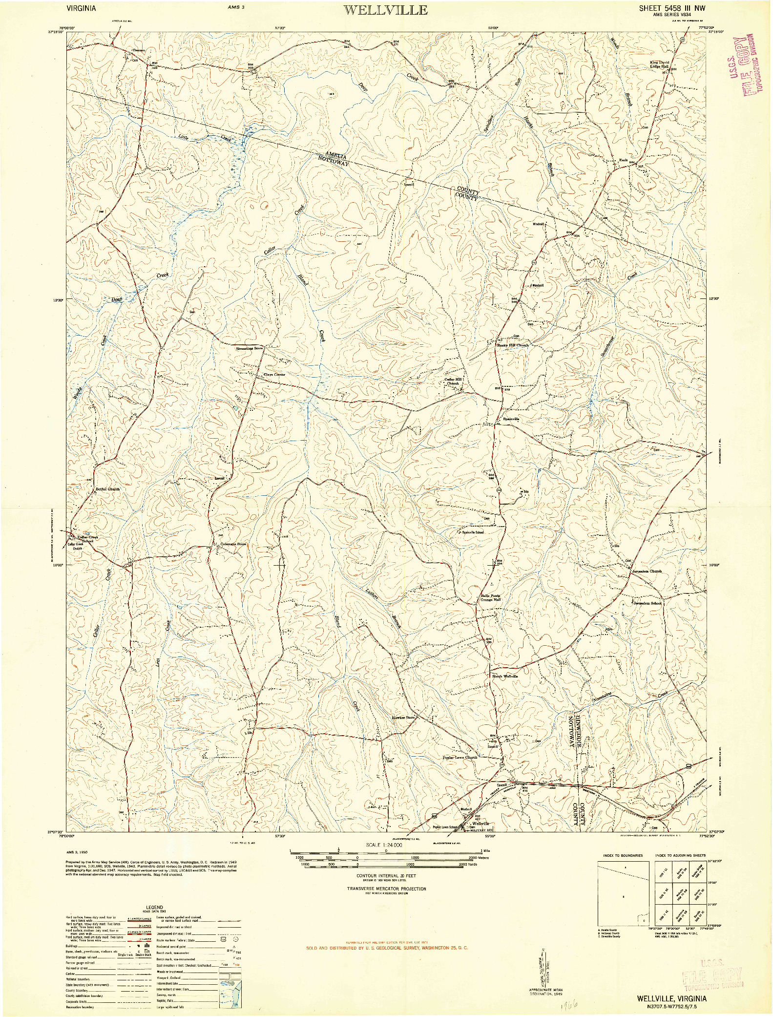 USGS 1:24000-SCALE QUADRANGLE FOR WELLVILLE, VA 1950