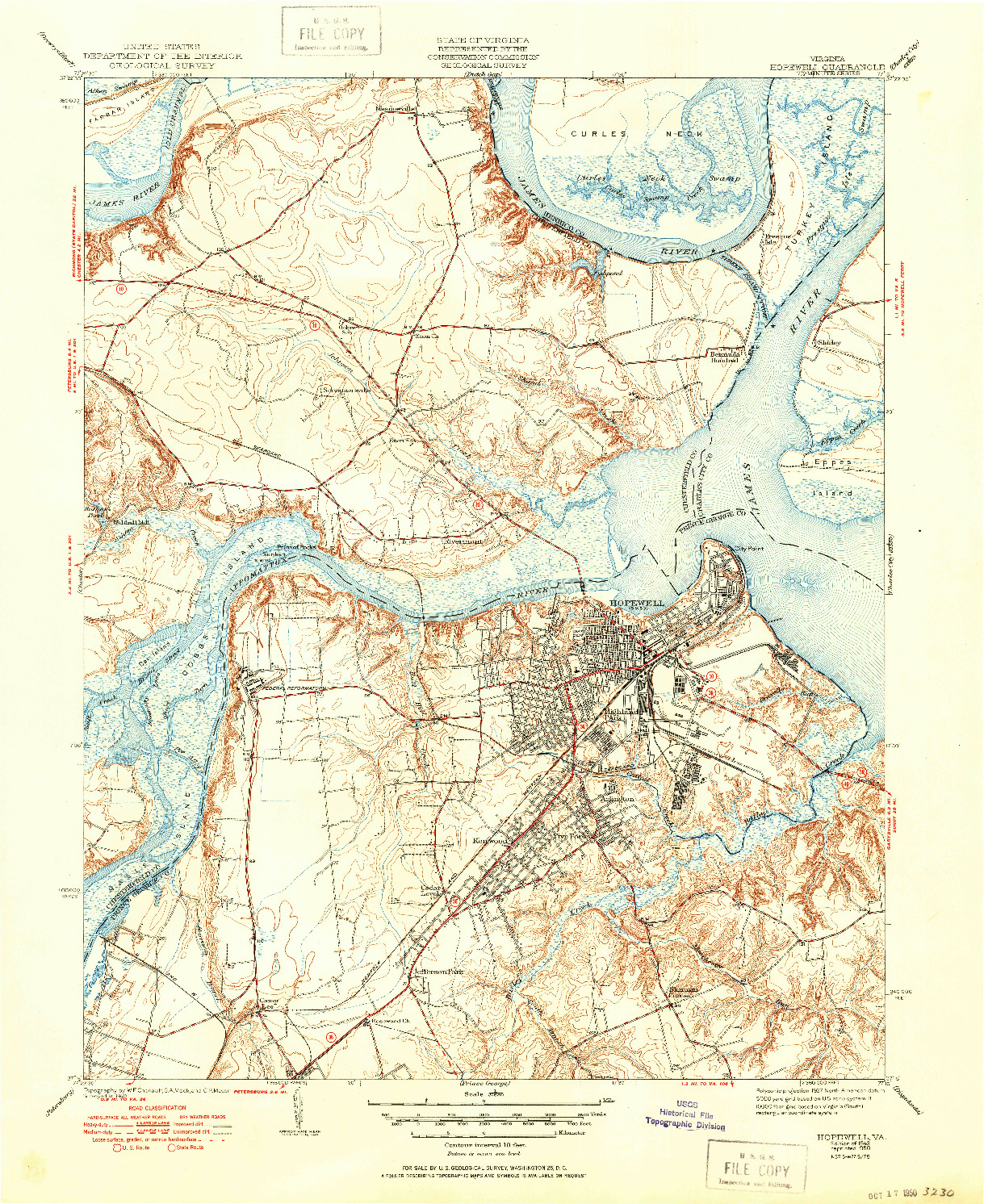 USGS 1:31680-SCALE QUADRANGLE FOR HOPEWELL, VA 1943