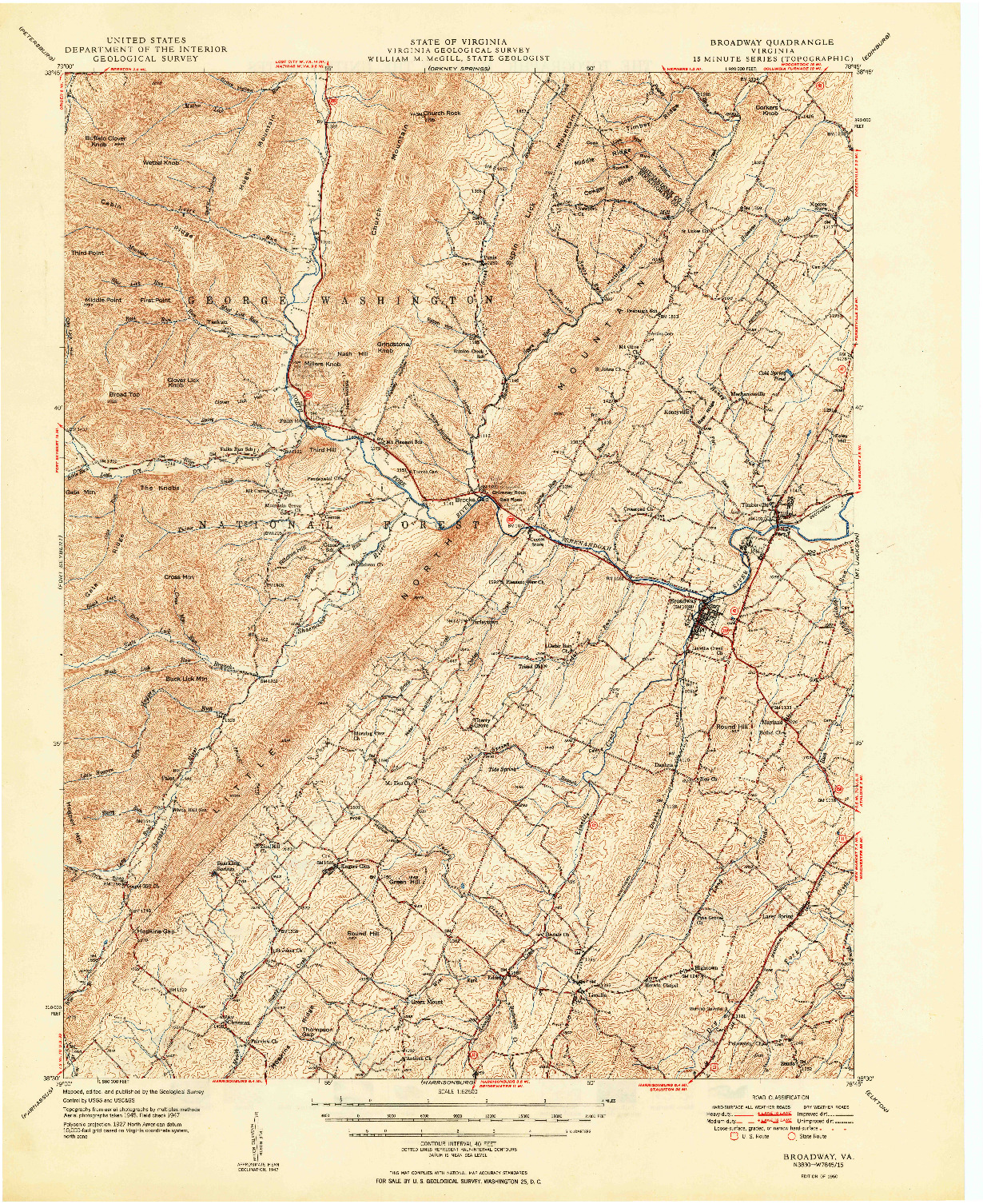 USGS 1:62500-SCALE QUADRANGLE FOR BROADWAY, VA 1950