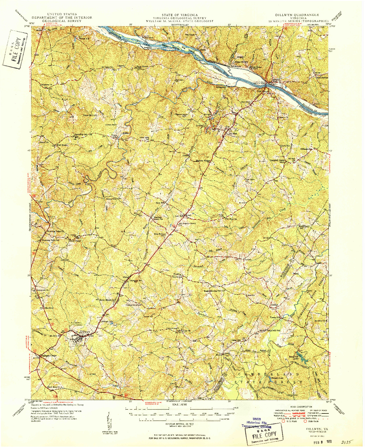 USGS 1:62500-SCALE QUADRANGLE FOR DILLWYN, VA 1950