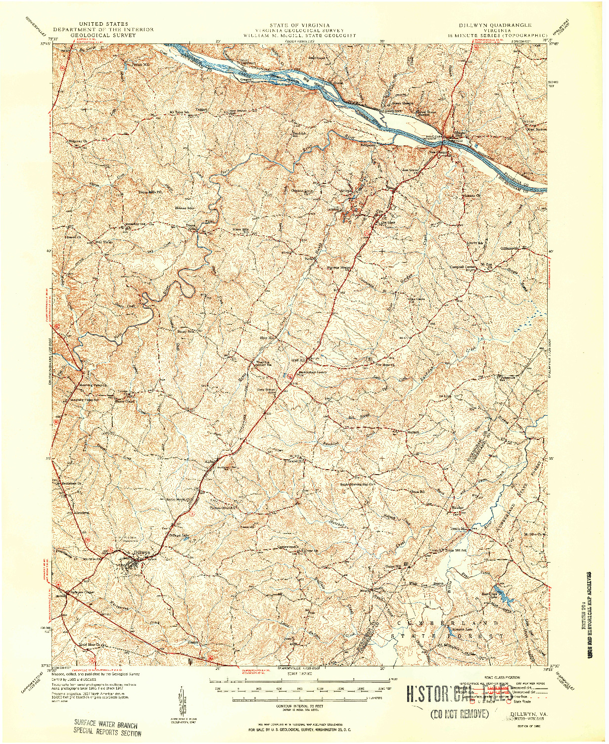 USGS 1:62500-SCALE QUADRANGLE FOR DILLWYN, VA 1950