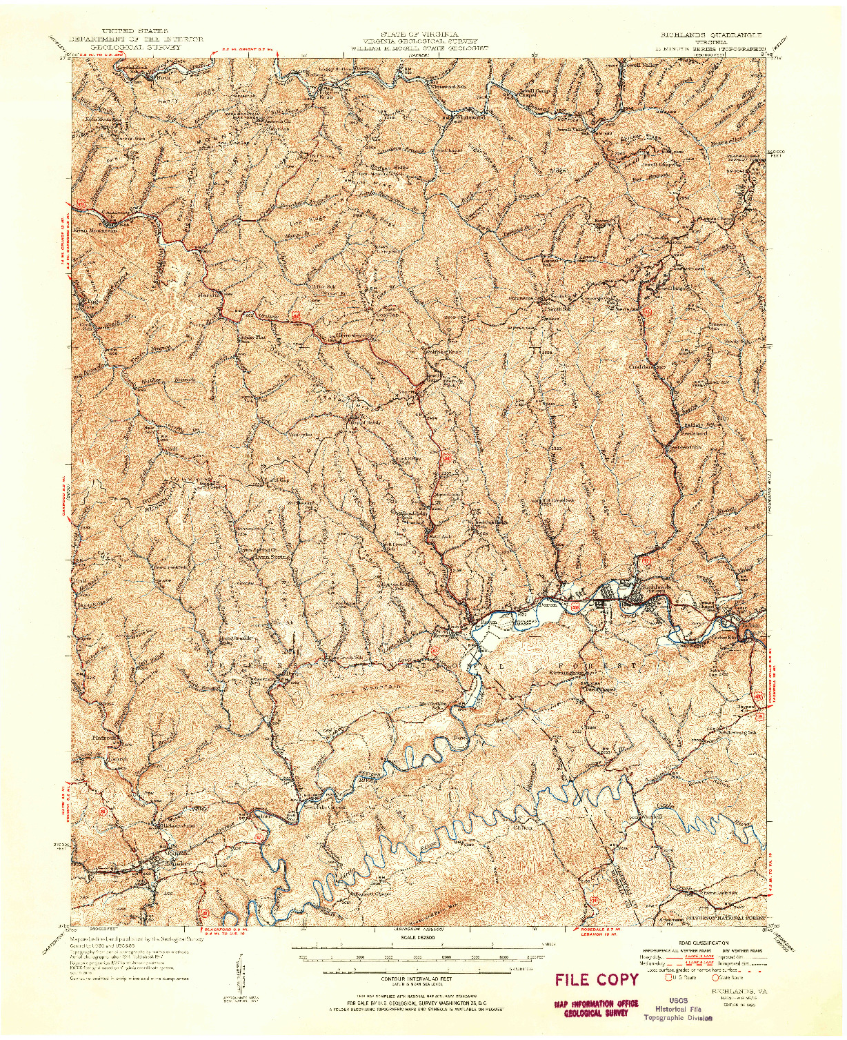 USGS 1:62500-SCALE QUADRANGLE FOR RICHLANDS, VA 1950