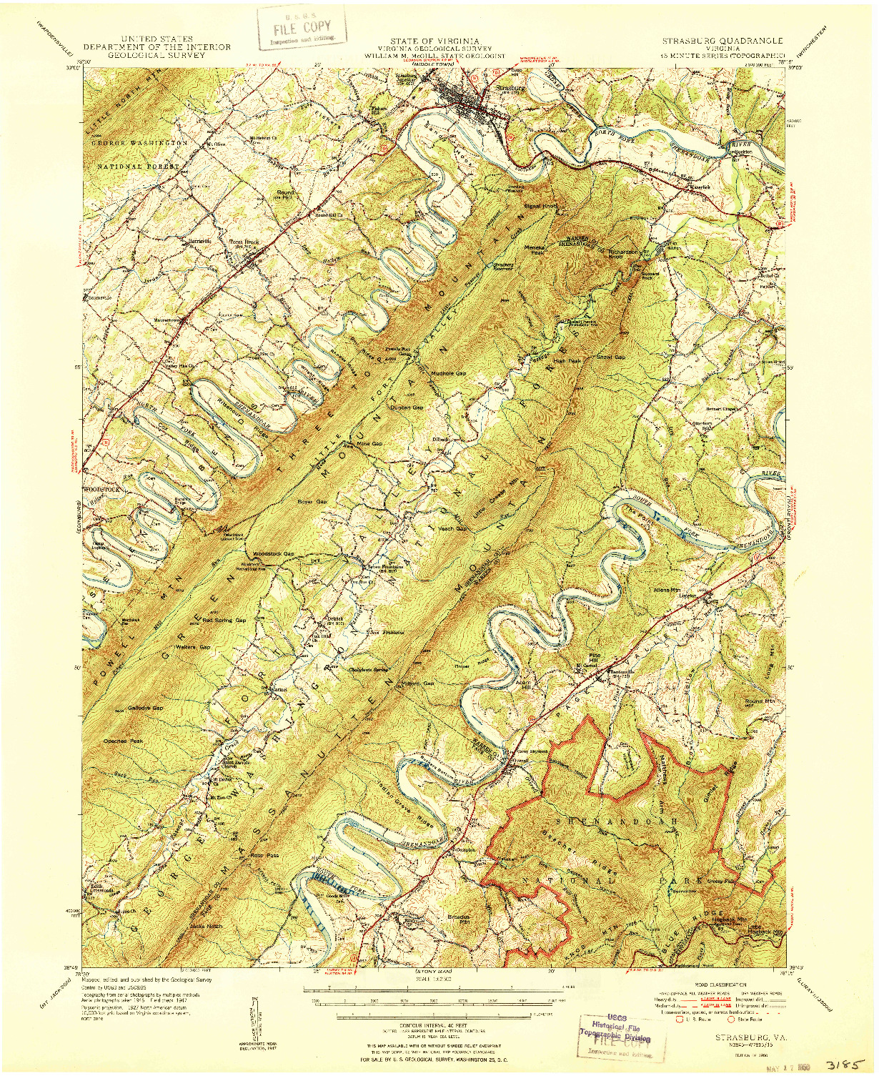 USGS 1:62500-SCALE QUADRANGLE FOR STRASBURG, VA 1950