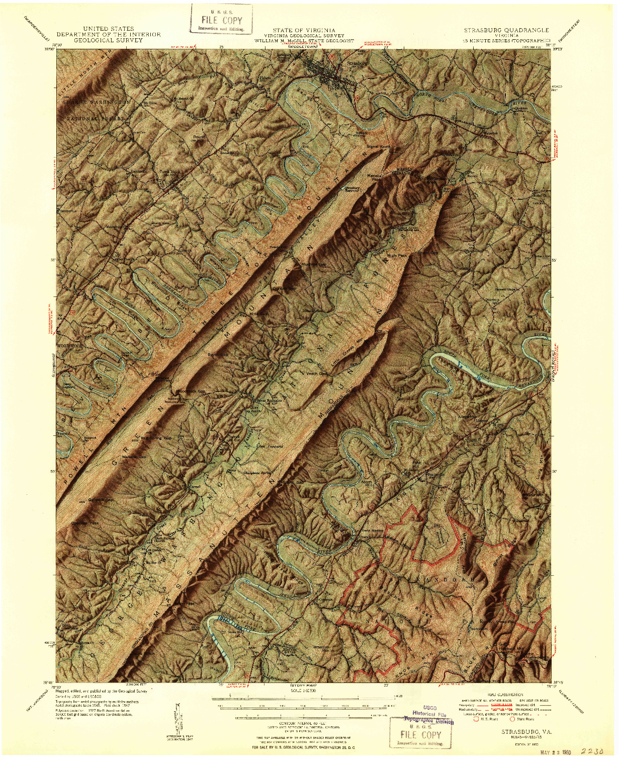 USGS 1:62500-SCALE QUADRANGLE FOR STRASBURG, VA 1950