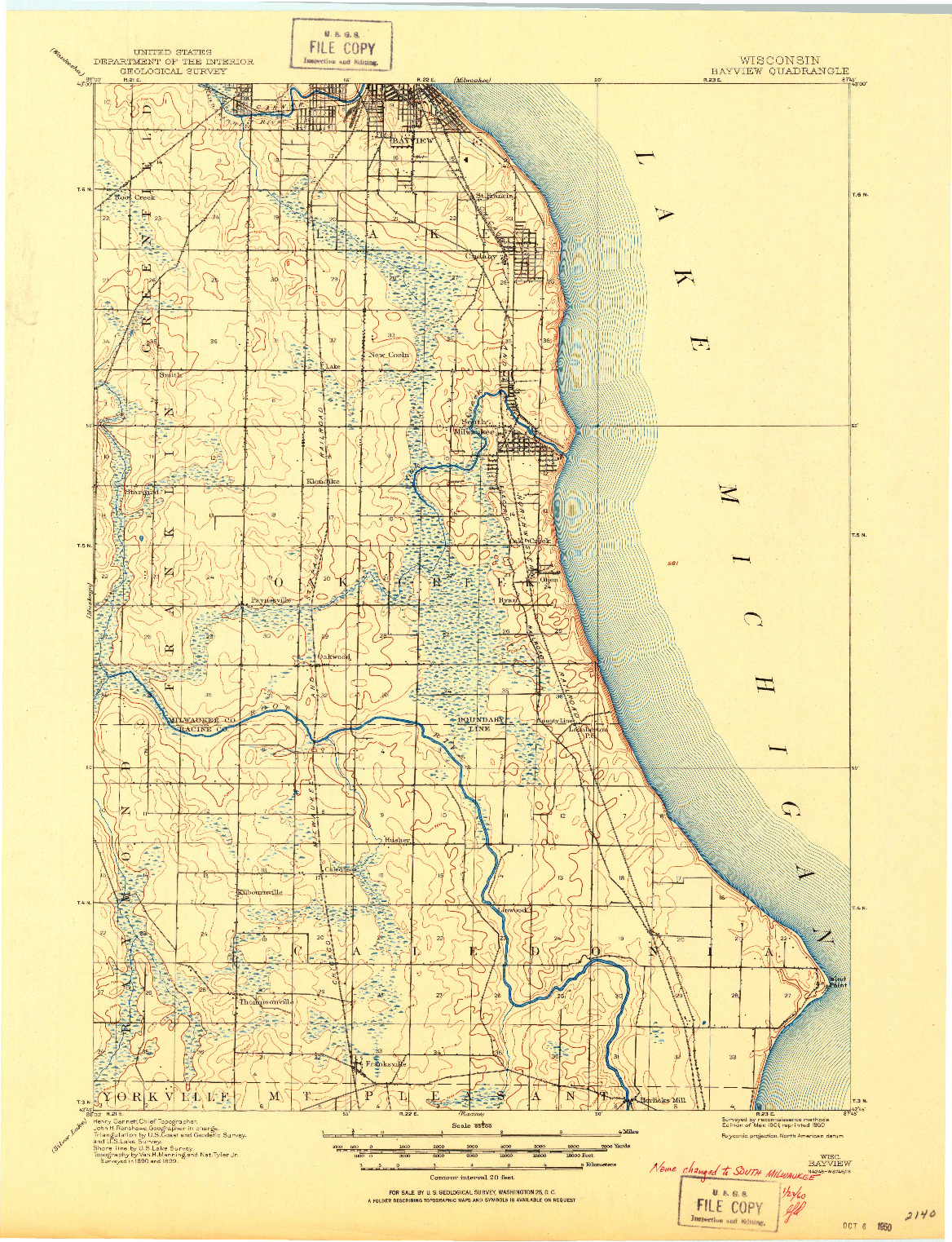 USGS 1:62500-SCALE QUADRANGLE FOR BAYVIEW, WI 1901