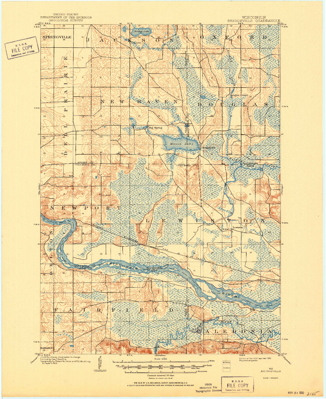 USGS 1:62500-SCALE QUADRANGLE FOR BRIGGSVILLE, WI 1902