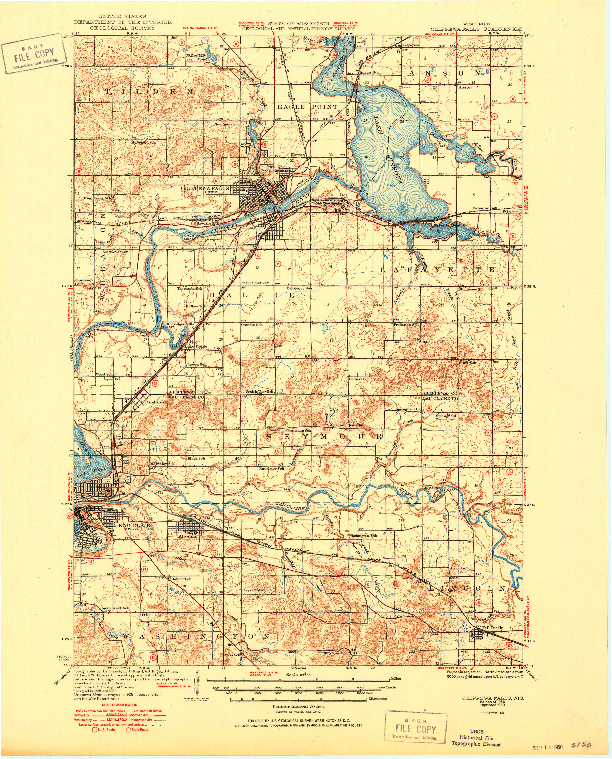 USGS 1:62500-SCALE QUADRANGLE FOR CHIPPEWA FALLS, WI 1936
