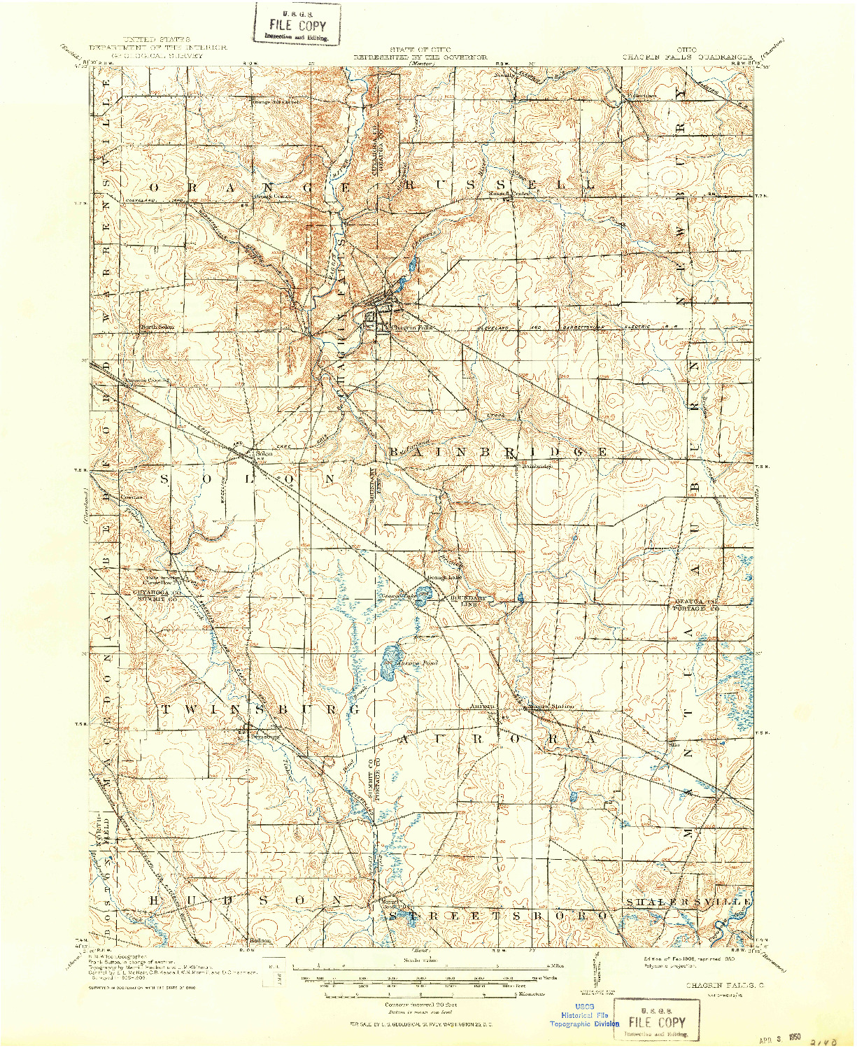 USGS 1:62500-SCALE QUADRANGLE FOR CHAGRIN FALLS, OH 1908