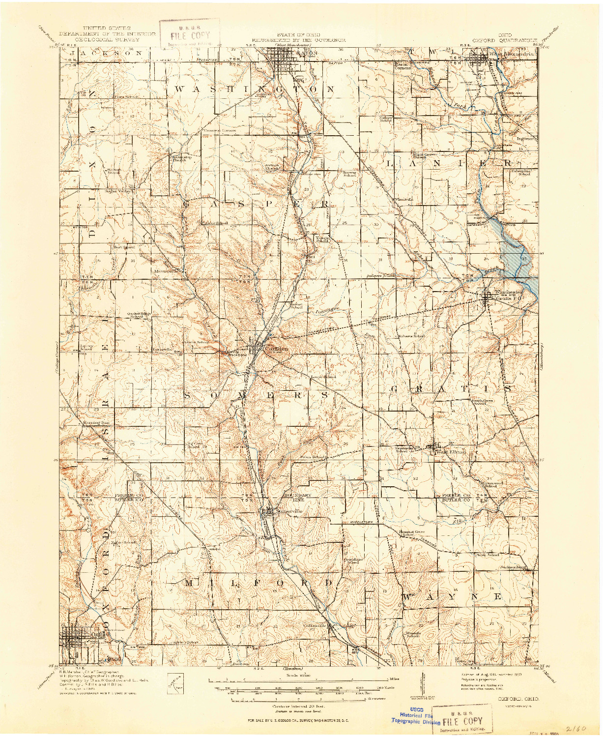 USGS 1:62500-SCALE QUADRANGLE FOR OXFORD, OH 1911