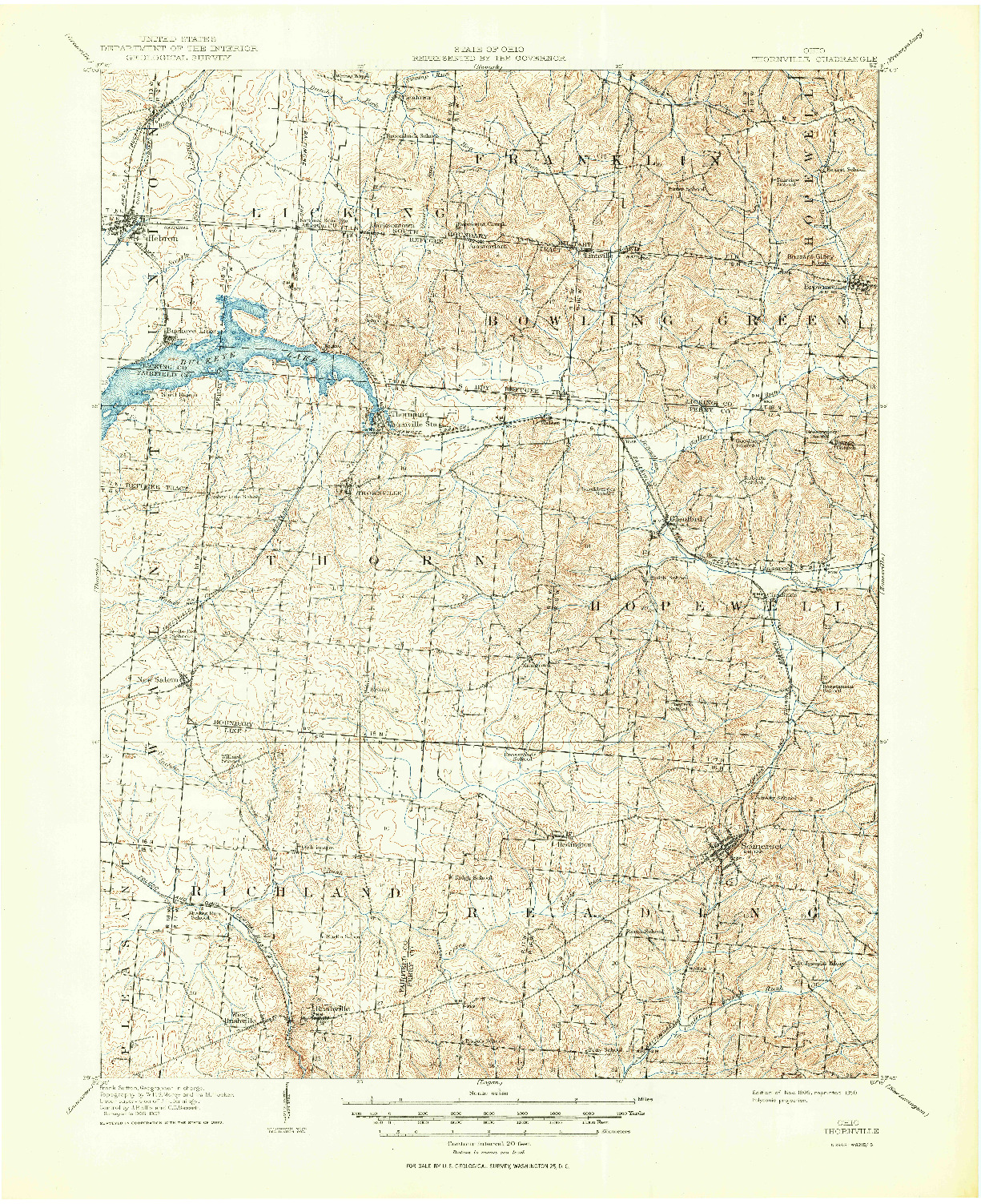 USGS 1:62500-SCALE QUADRANGLE FOR THORNVILLE, OH 1909