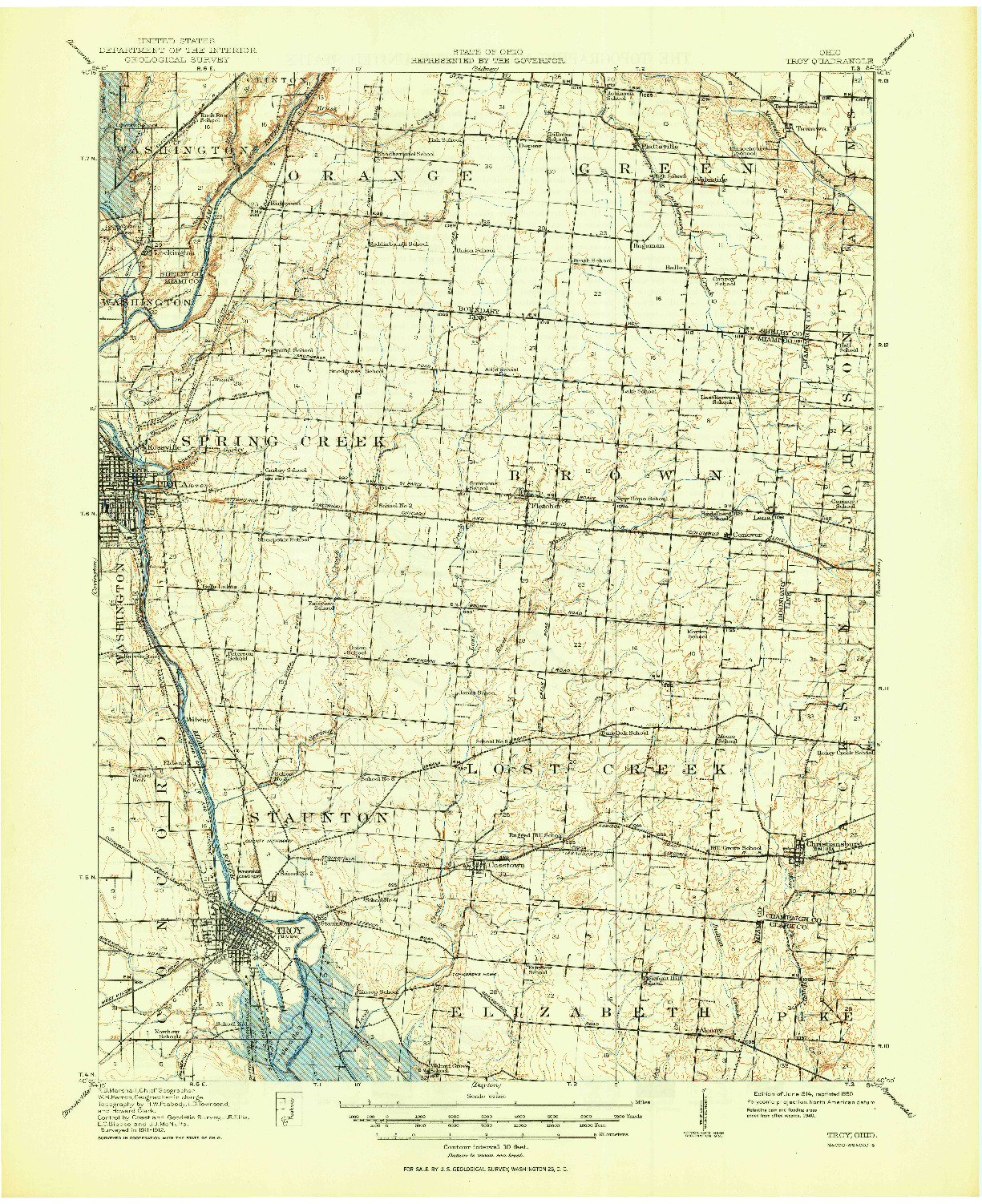 USGS 1:62500-SCALE QUADRANGLE FOR TROY, OH 1914