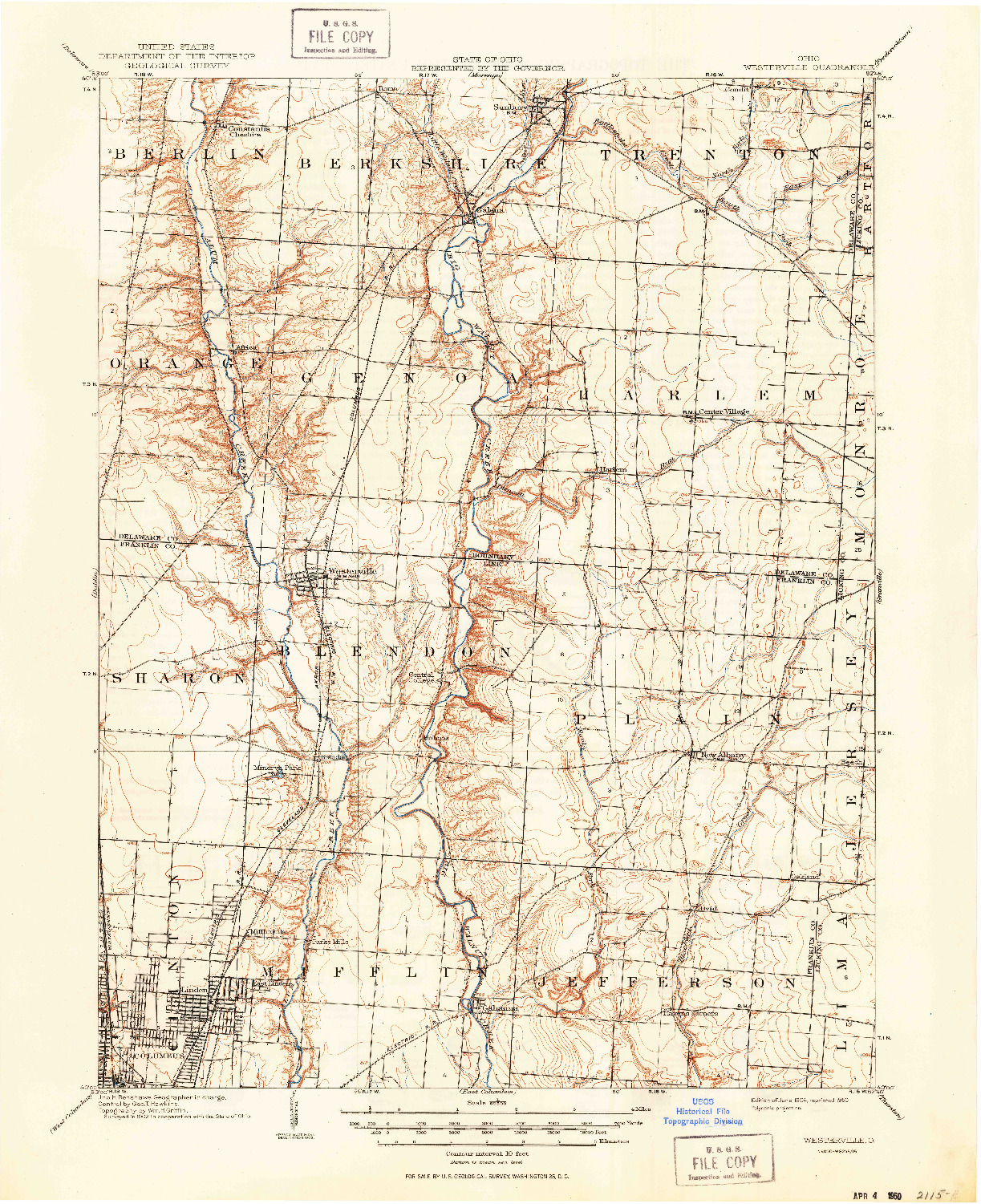 USGS 1:62500-SCALE QUADRANGLE FOR WESTERVILLE, OH 1904
