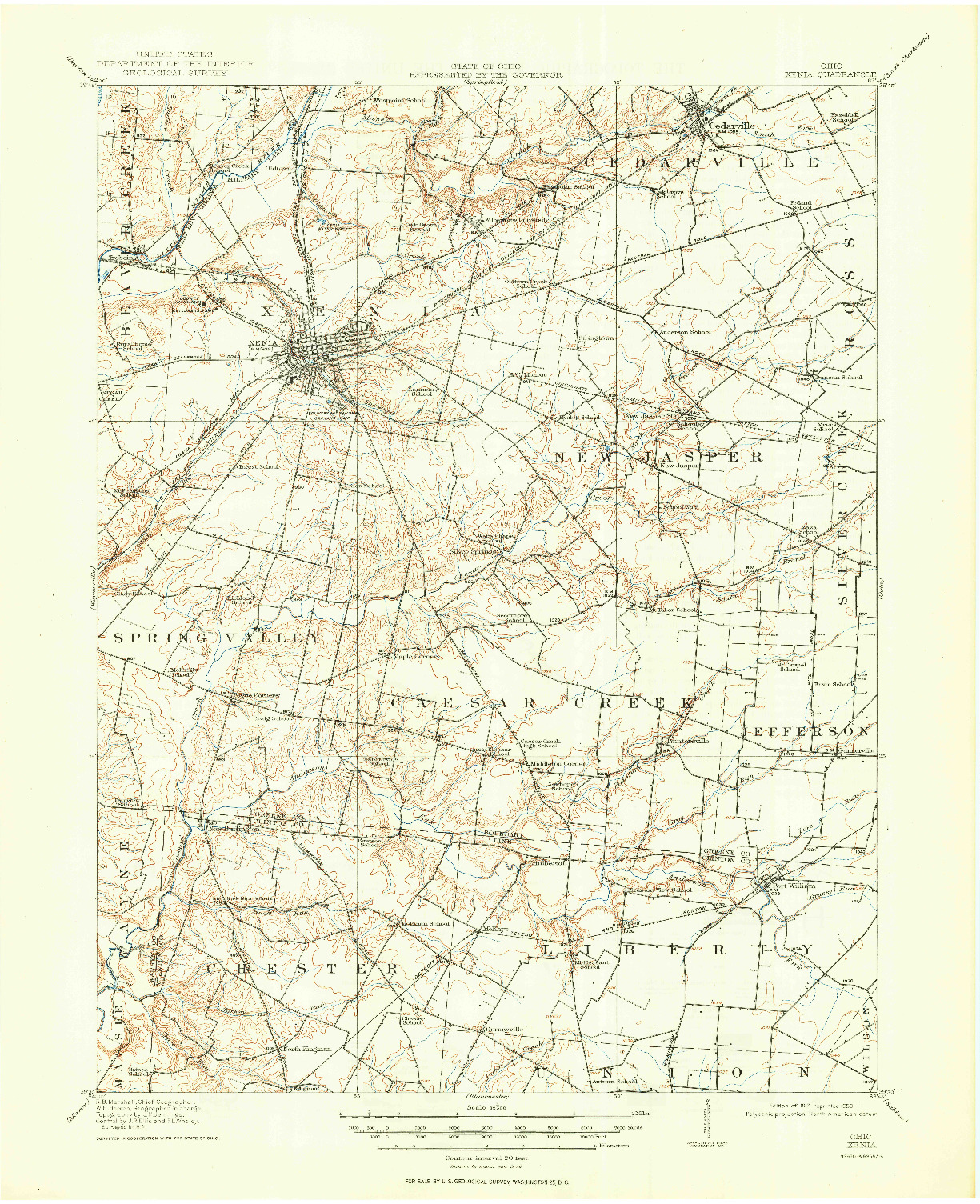 USGS 1:62500-SCALE QUADRANGLE FOR XENIA, OH 1917