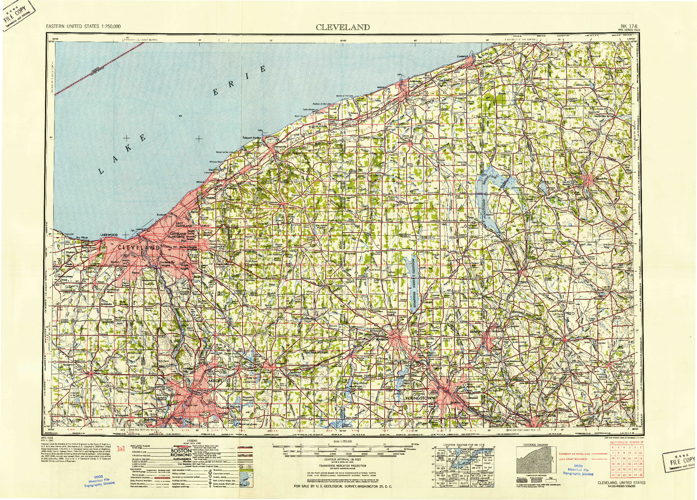 USGS 1:250000-SCALE QUADRANGLE FOR CLEVELAND, OH 1950