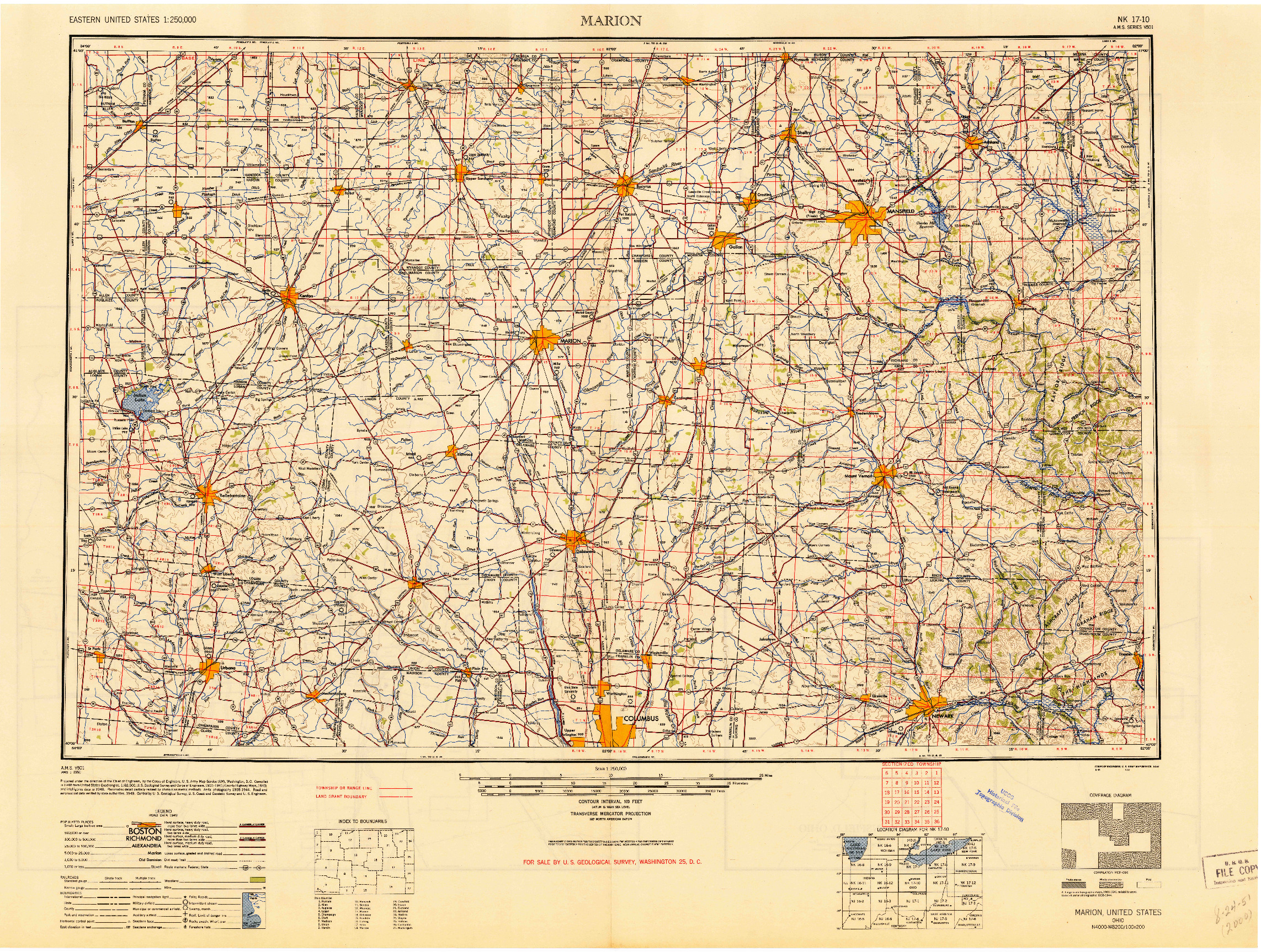 USGS 1:250000-SCALE QUADRANGLE FOR MARION, OH 1950