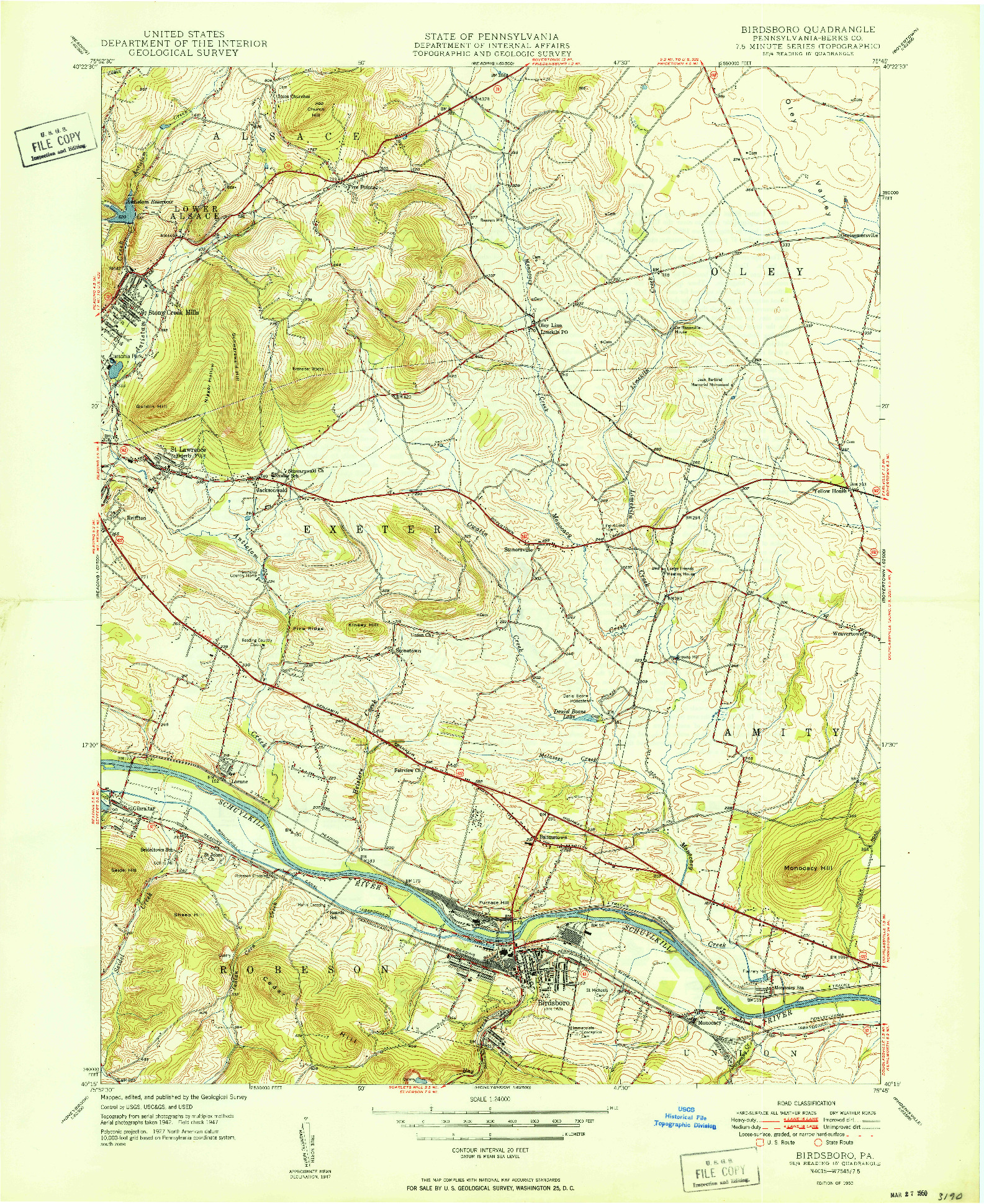 USGS 1:24000-SCALE QUADRANGLE FOR BIRDSBORO, PA 1950