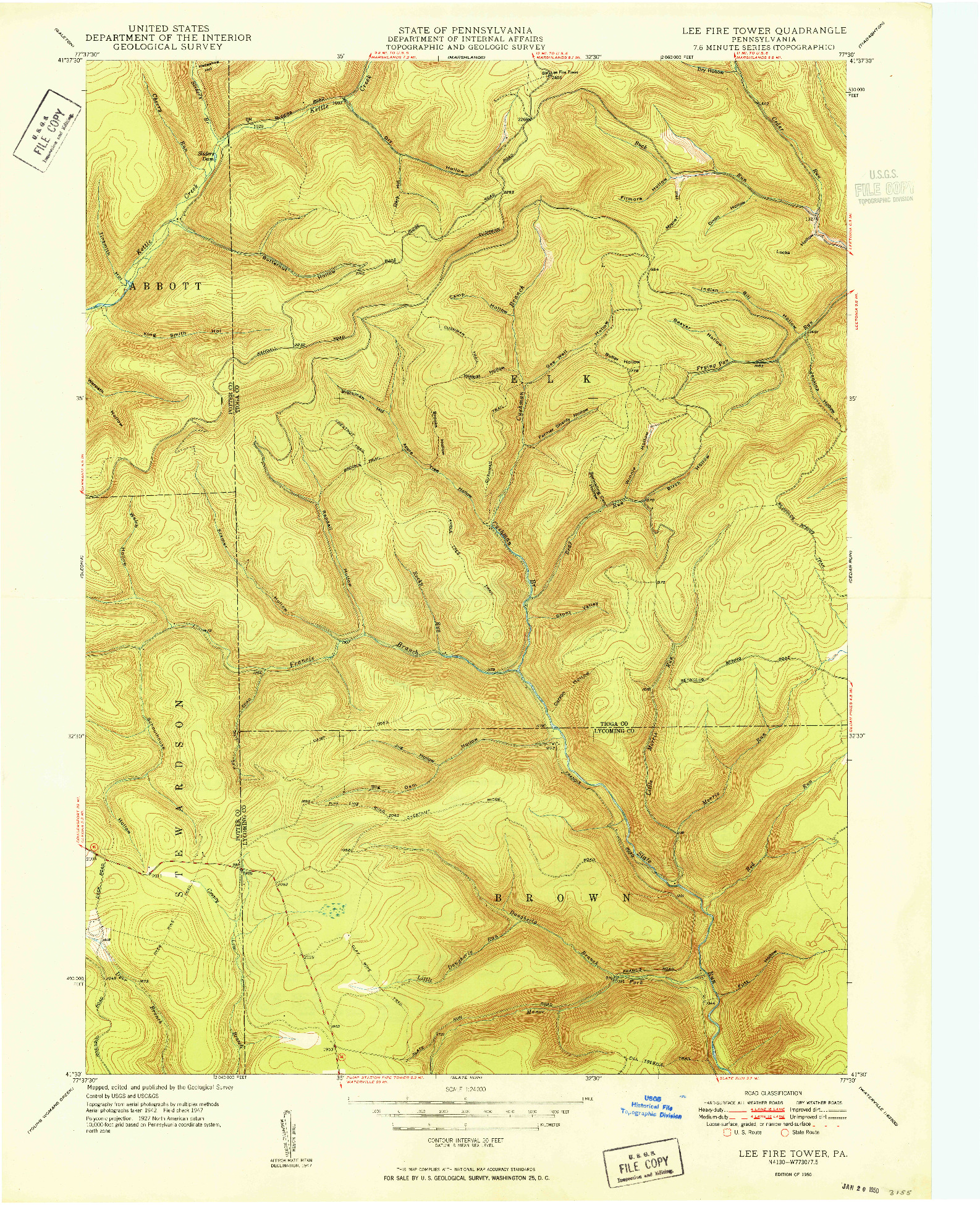 USGS 1:24000-SCALE QUADRANGLE FOR LEE FIRE TOWER, PA 1950