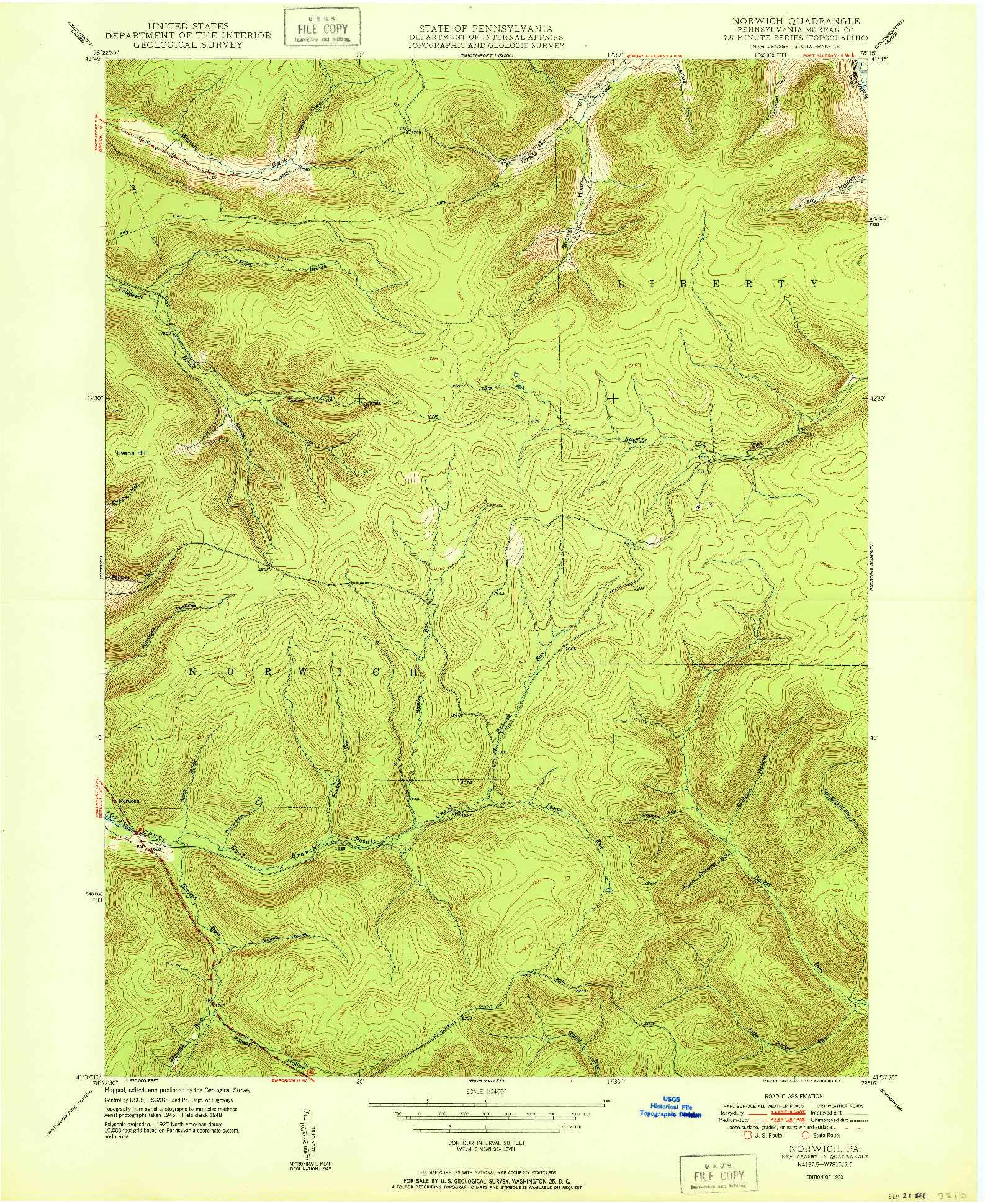 USGS 1:24000-SCALE QUADRANGLE FOR NORWICH, PA 1950