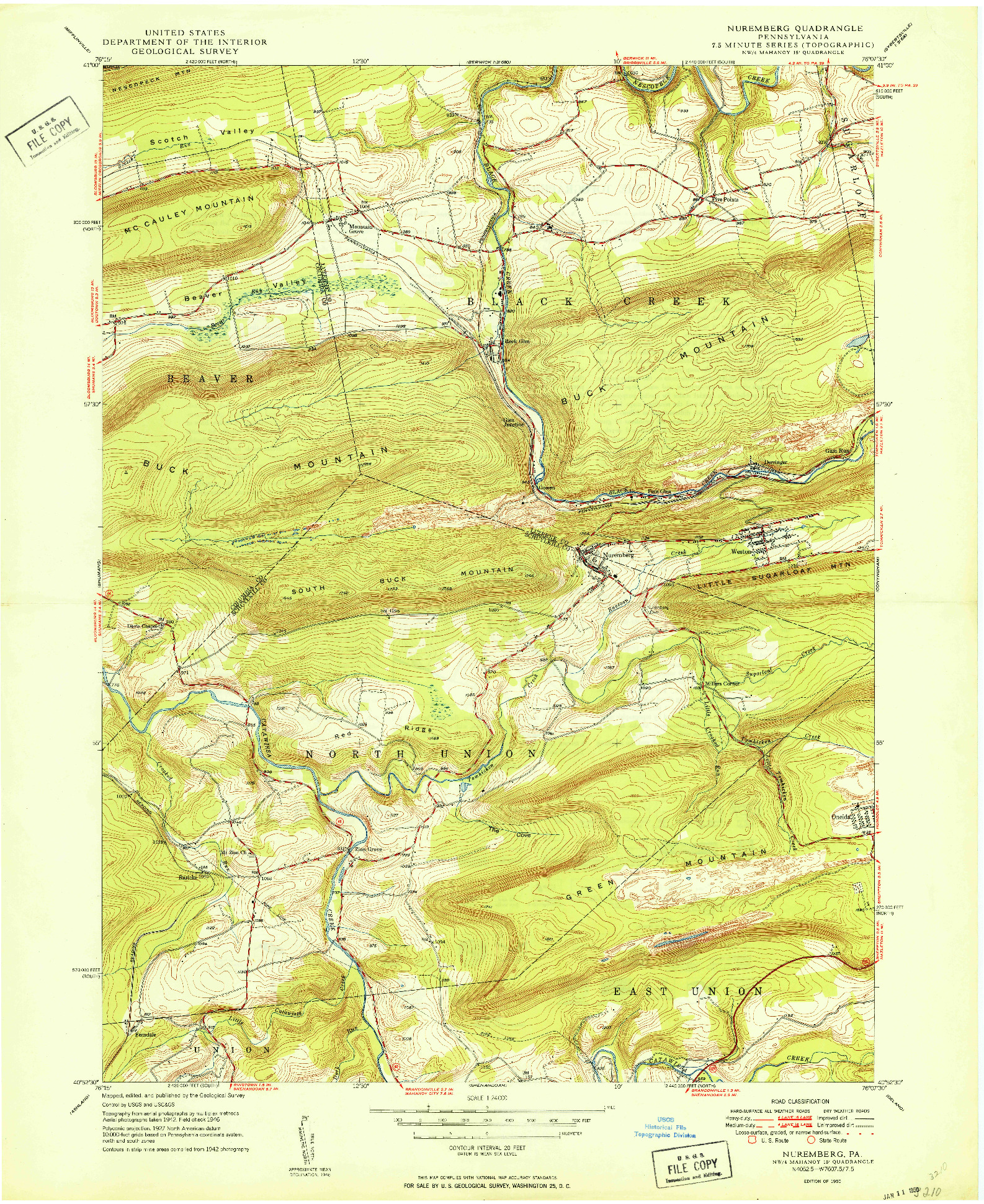 USGS 1:24000-SCALE QUADRANGLE FOR NUREMBERG, PA 1950