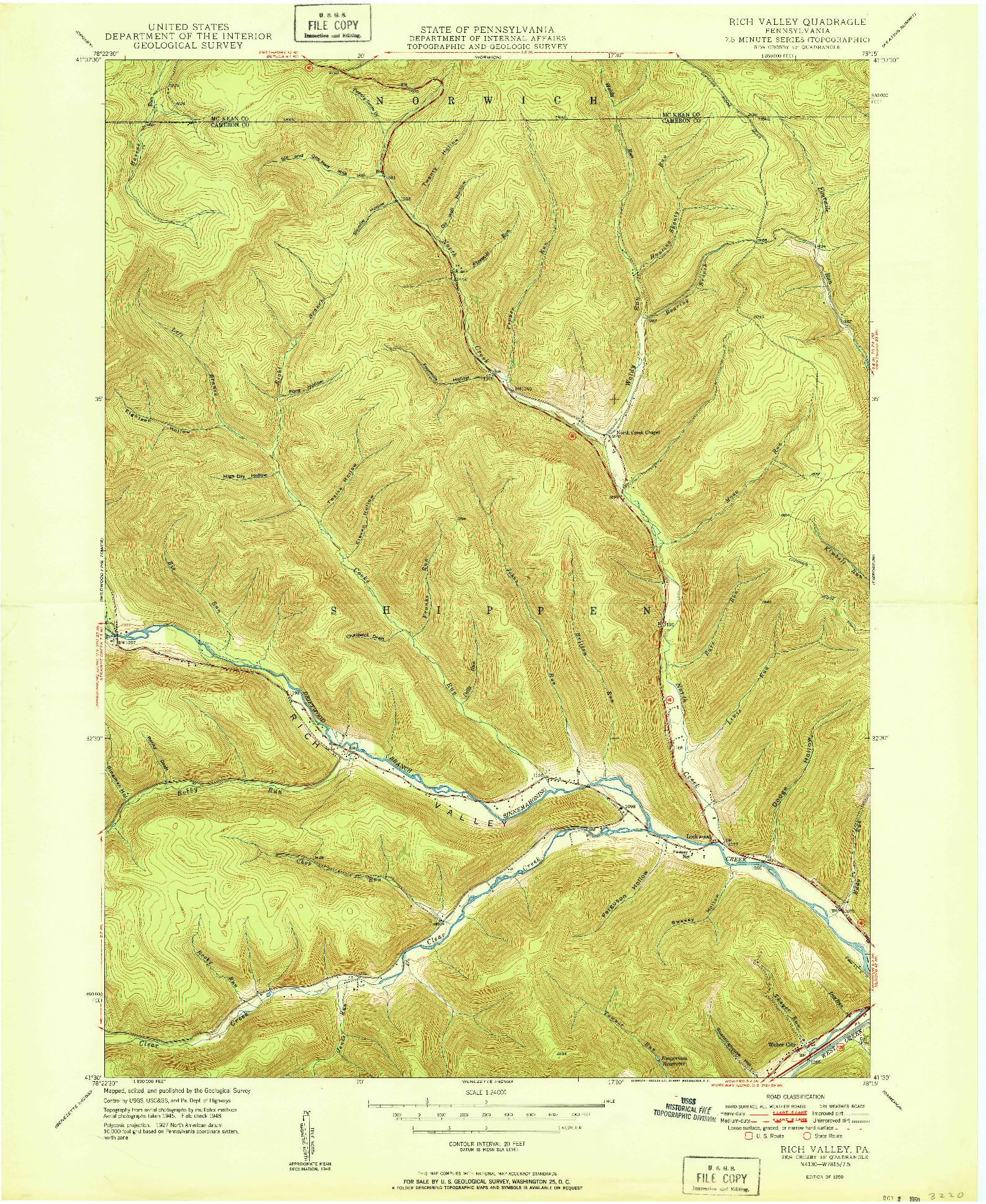 USGS 1:24000-SCALE QUADRANGLE FOR RICH VALLEY, PA 1950