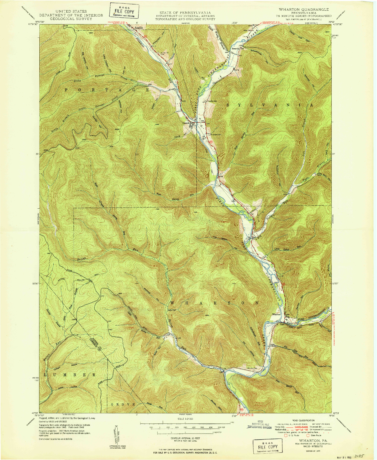 USGS 1:24000-SCALE QUADRANGLE FOR WHARTON, PA 1950