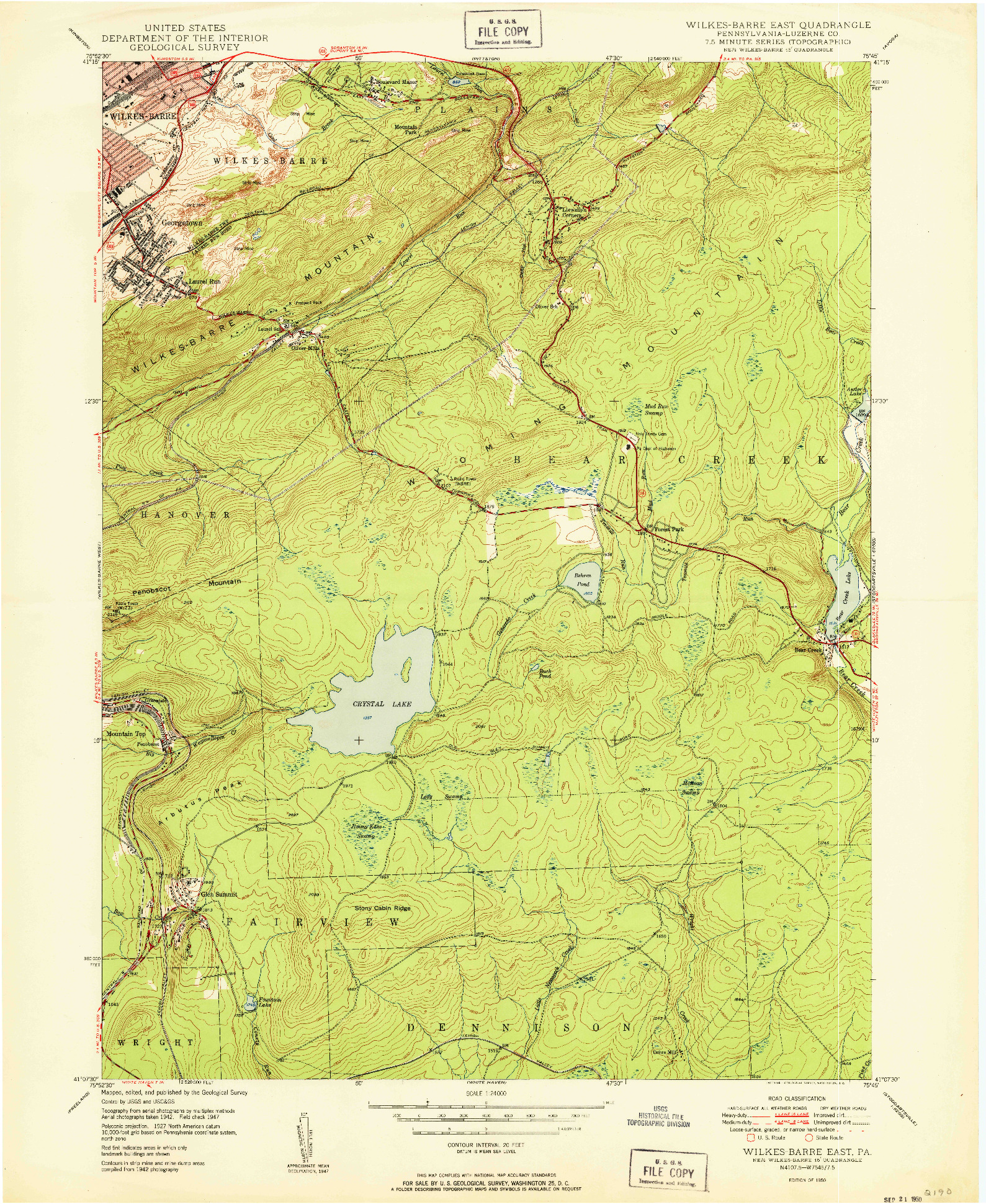 USGS 1:24000-SCALE QUADRANGLE FOR WILKES-BARRE EAST, PA 1950