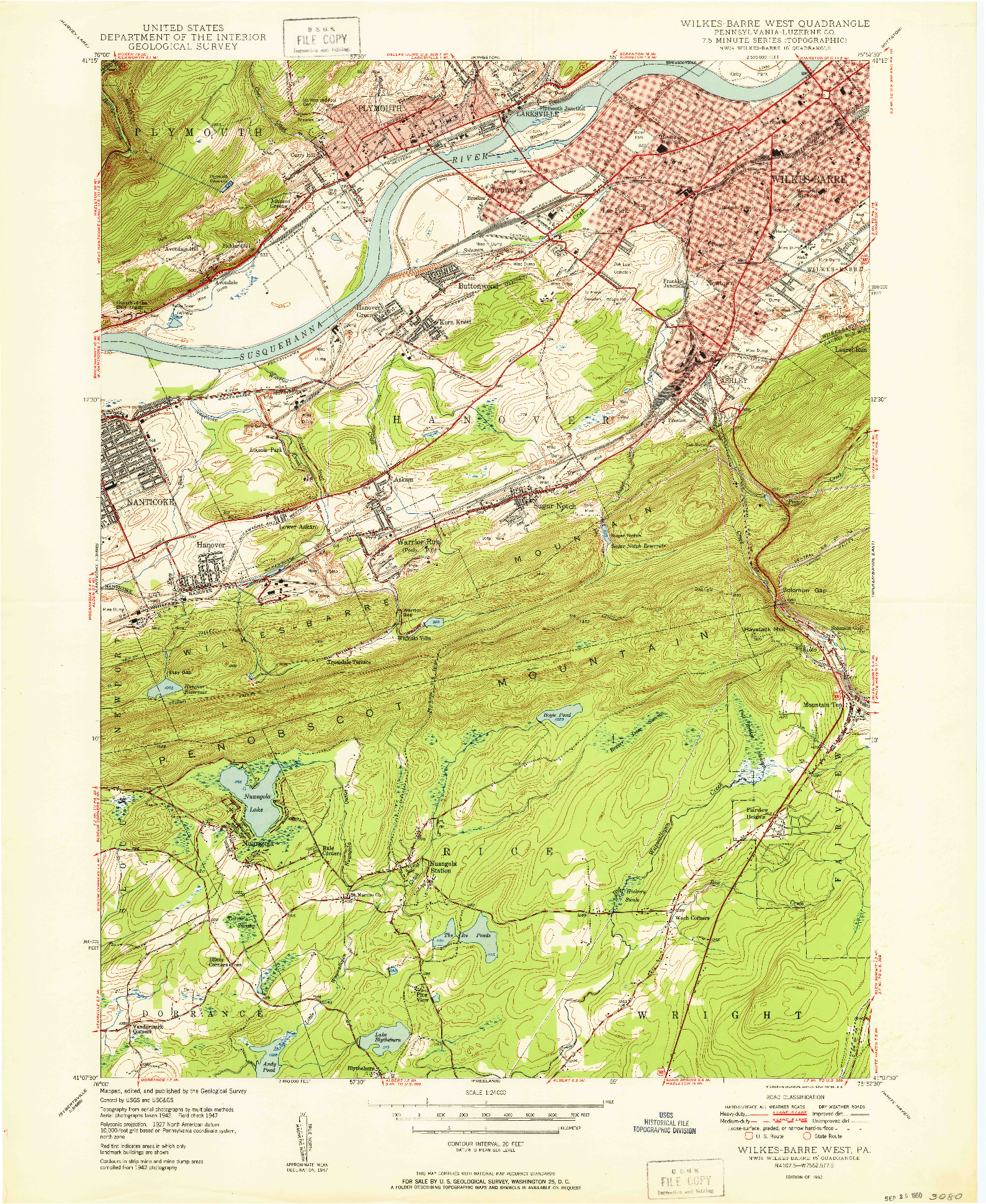 USGS 1:24000-SCALE QUADRANGLE FOR WILKES-BARRE WEST, PA 1950
