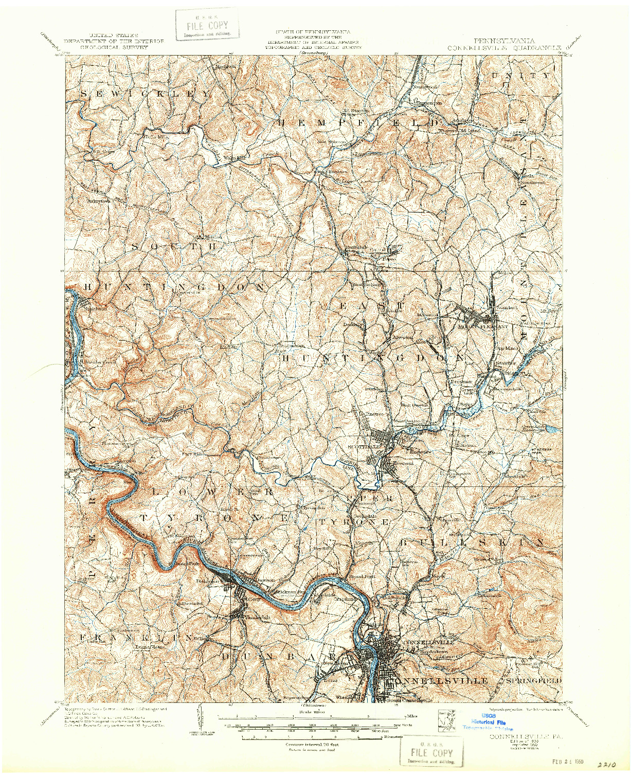 USGS 1:62500-SCALE QUADRANGLE FOR CONNELLSVILLE, PA 1936