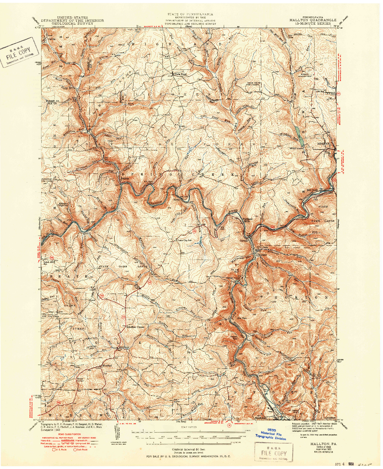 USGS 1:62500-SCALE QUADRANGLE FOR HALLTON, PA 1943