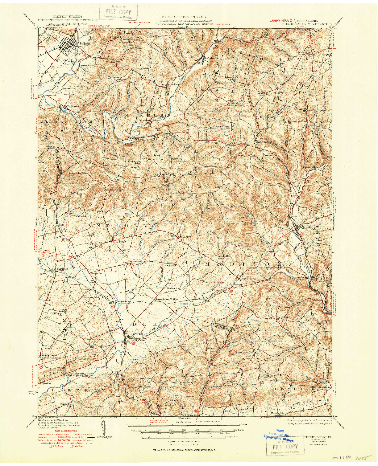 USGS 1:62500-SCALE QUADRANGLE FOR HUGHESVILLE, PA 1935