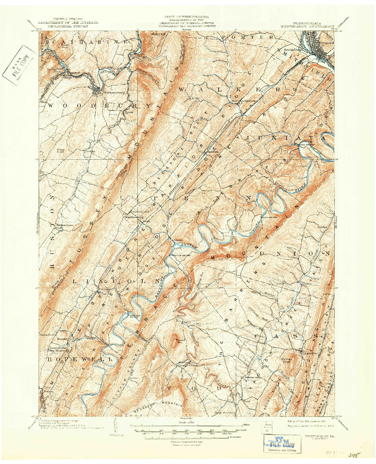 USGS 1:62500-SCALE QUADRANGLE FOR HUNTINGDON, PA 1904