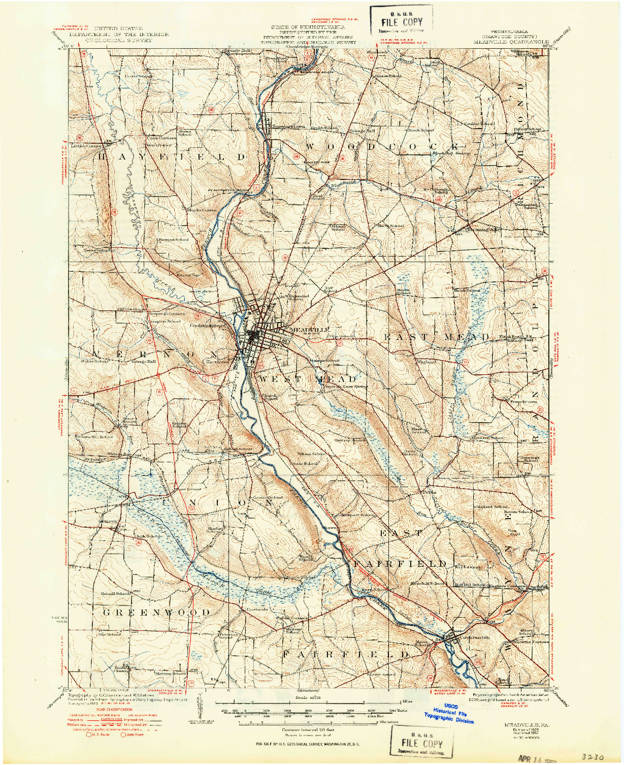 USGS 1:62500-SCALE QUADRANGLE FOR MEADVILLE, PA 1925