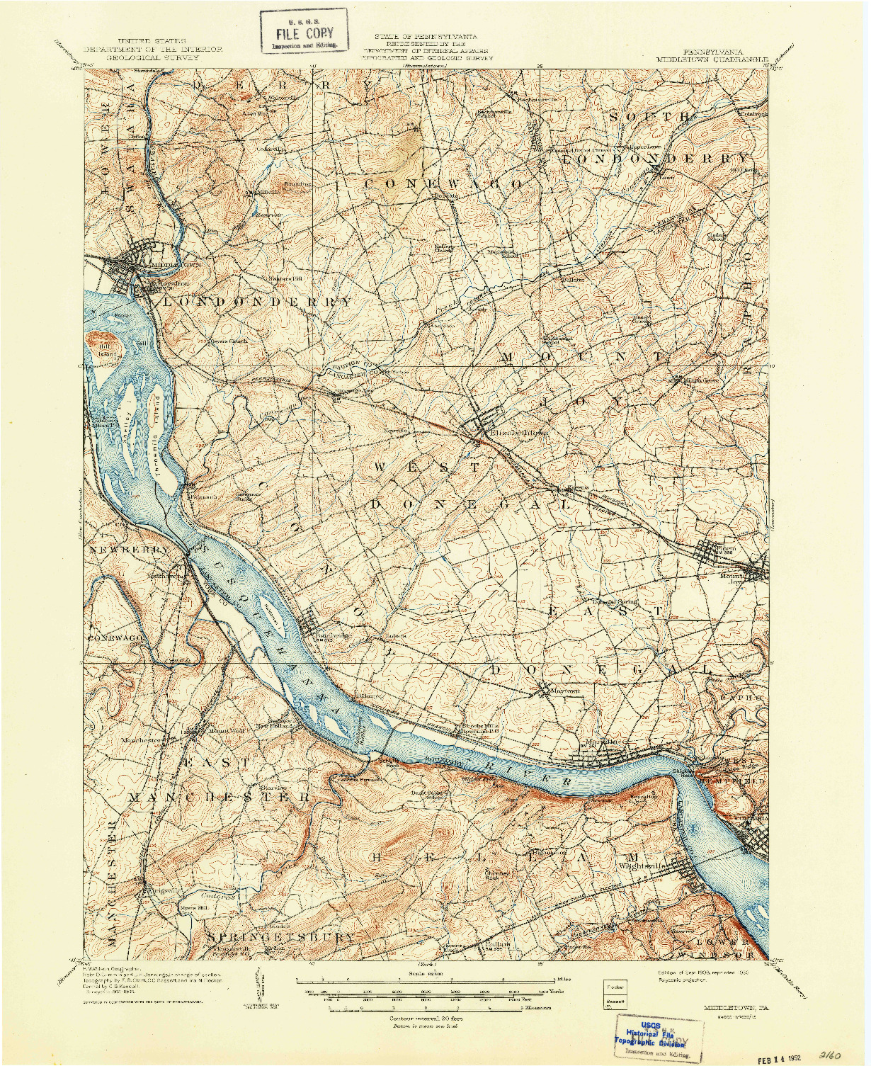 USGS 1:62500-SCALE QUADRANGLE FOR MIDDLETOWN, PA 1908