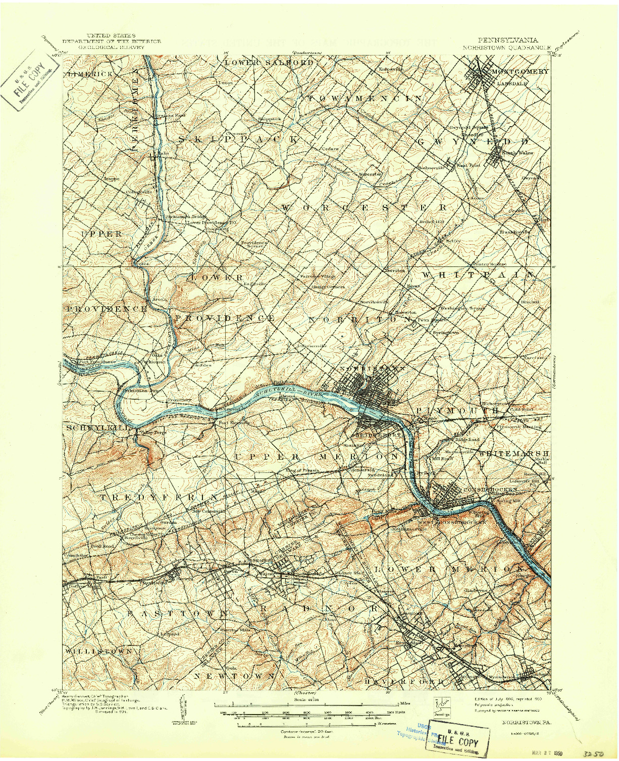 USGS 1:62500-SCALE QUADRANGLE FOR NORRISTOWN, PA 1895