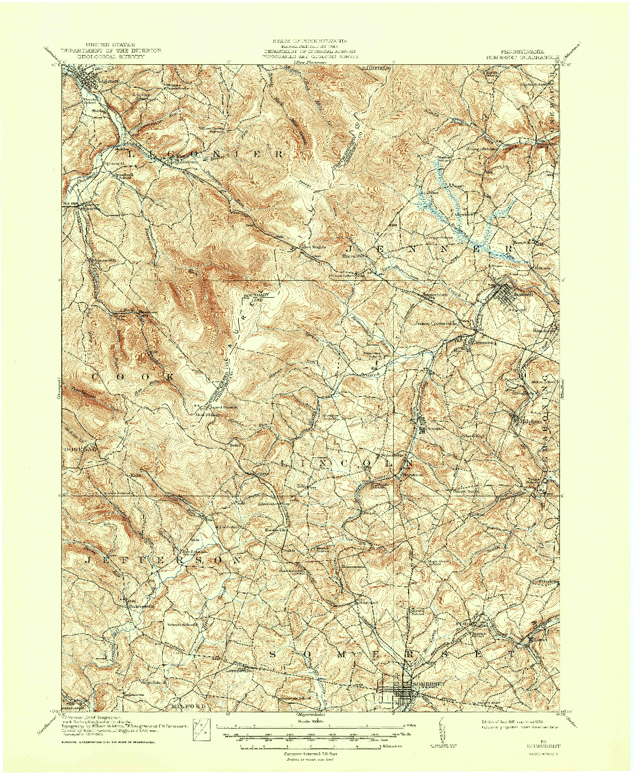 USGS 1:62500-SCALE QUADRANGLE FOR SOMERSET, PA 1915