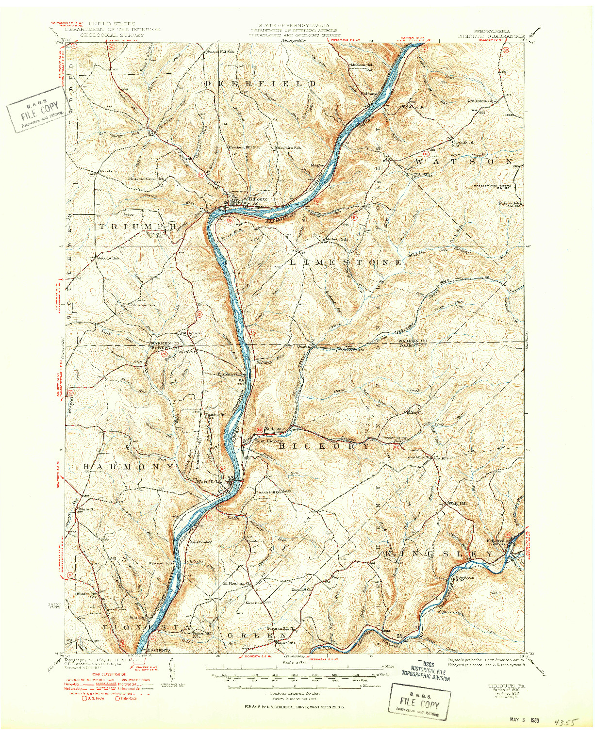 USGS 1:62500-SCALE QUADRANGLE FOR TIDIOUTE, PA 1930